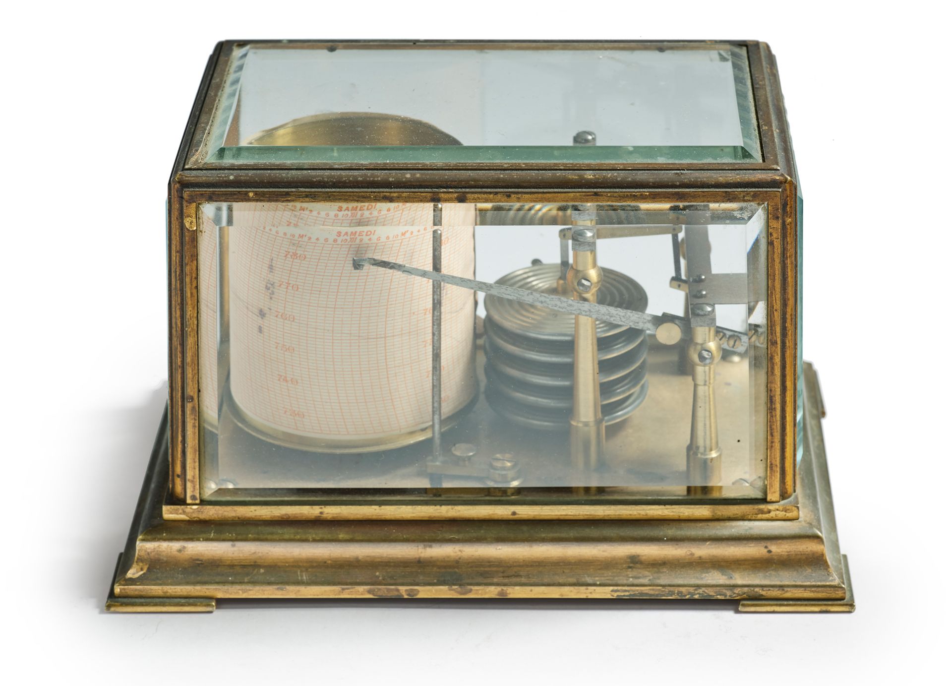 Null 气压计记录器，带有五个维迪胶囊的展示盒，带有五个斜面玻璃，有RF（Richard Frères）的字样
19世纪末 长17厘米