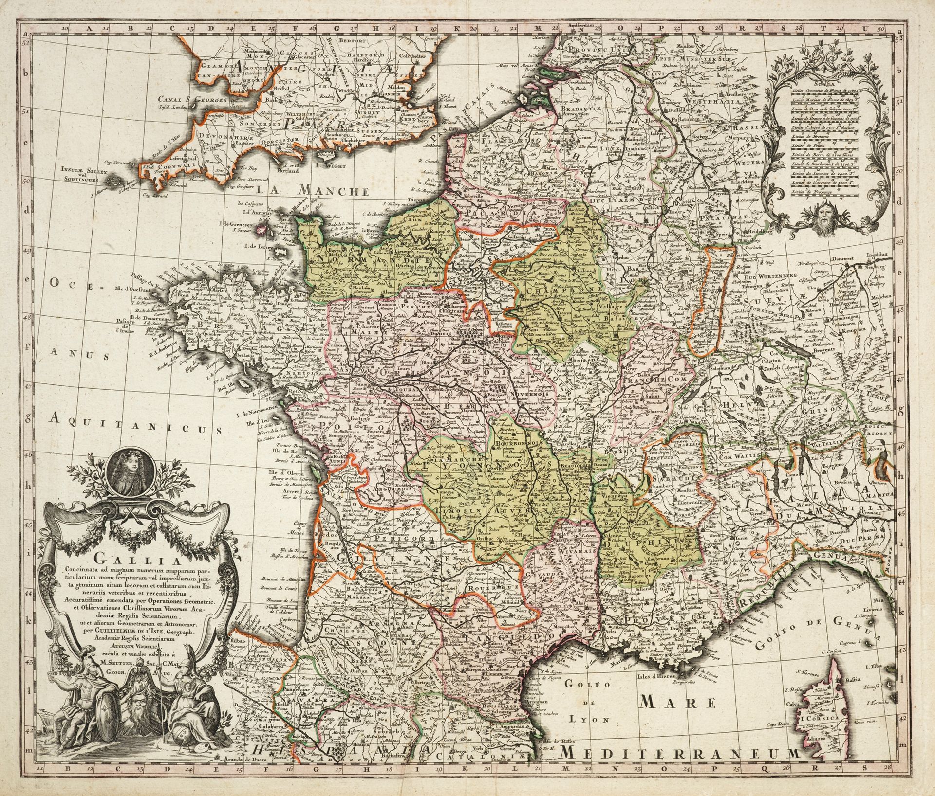 Guillaume de l'ISLE (1675-1726) Map of France signed in a cartouche GUILLIELMUM &hellip;