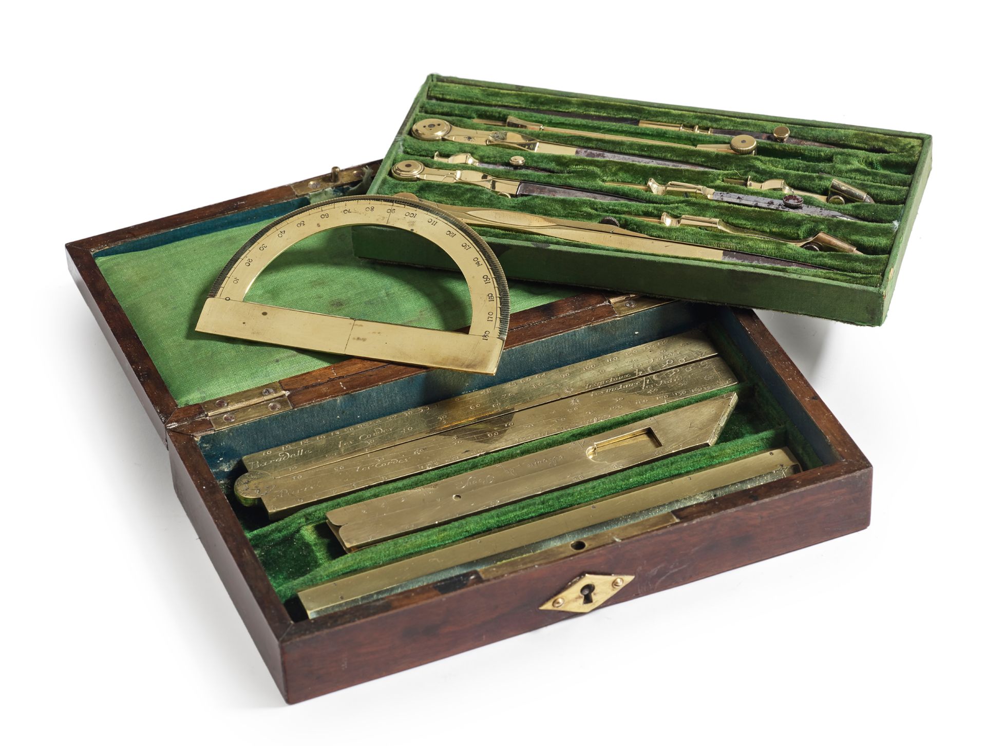 Null Elm burl mathematician's instrument box. Complete with all its instruments,&hellip;