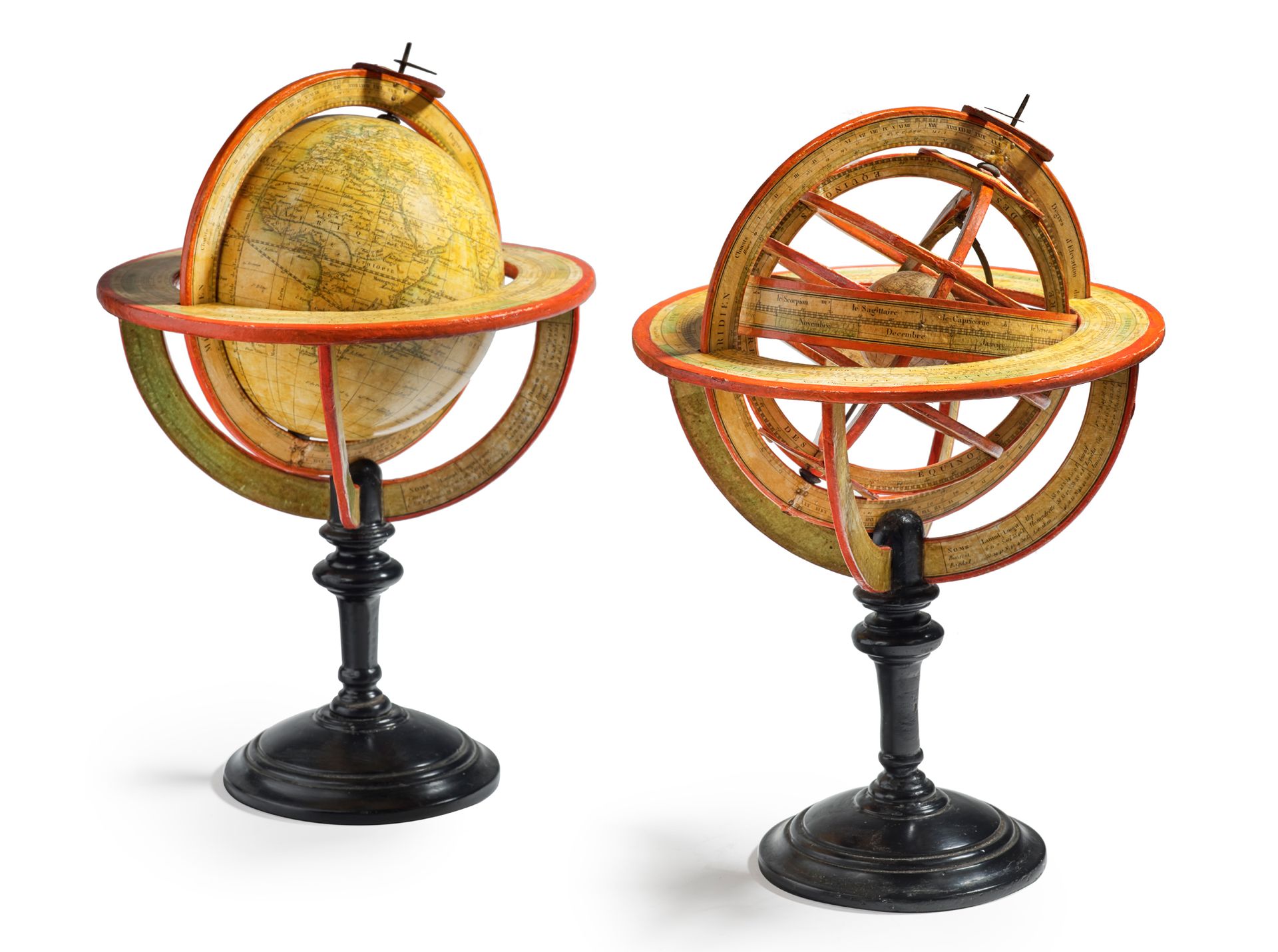 Charles François DELAMARCHE (1740-1817) 
一套美丽的地球仪和一个浑天仪。

地球仪上有两个刻字：在巴黎的作者处，rue &hellip;