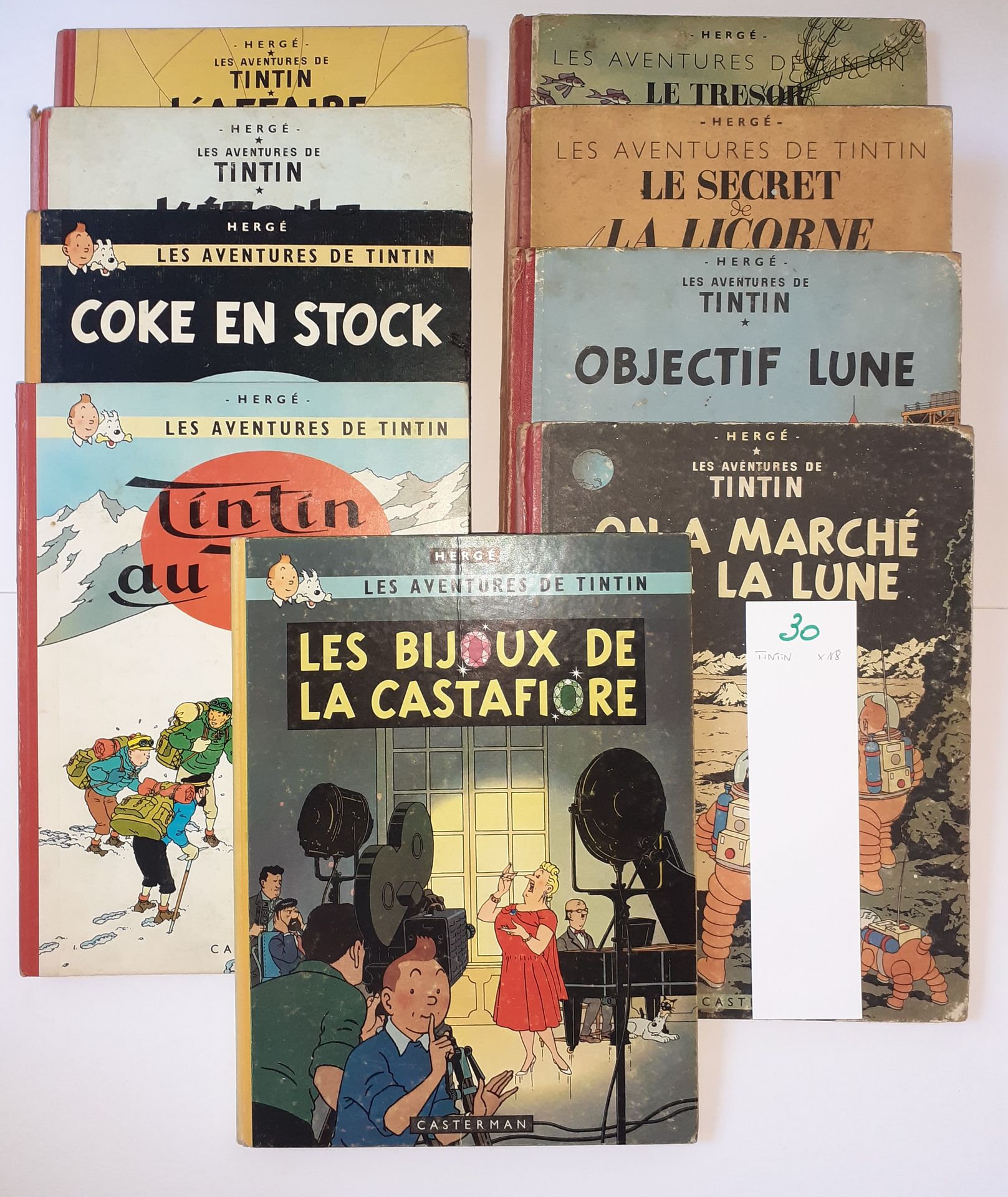 Null Tintin - Ensemble de 18 albums : Trésor (B2), Licorne (B2), Vol 714 (Eo, ca&hellip;