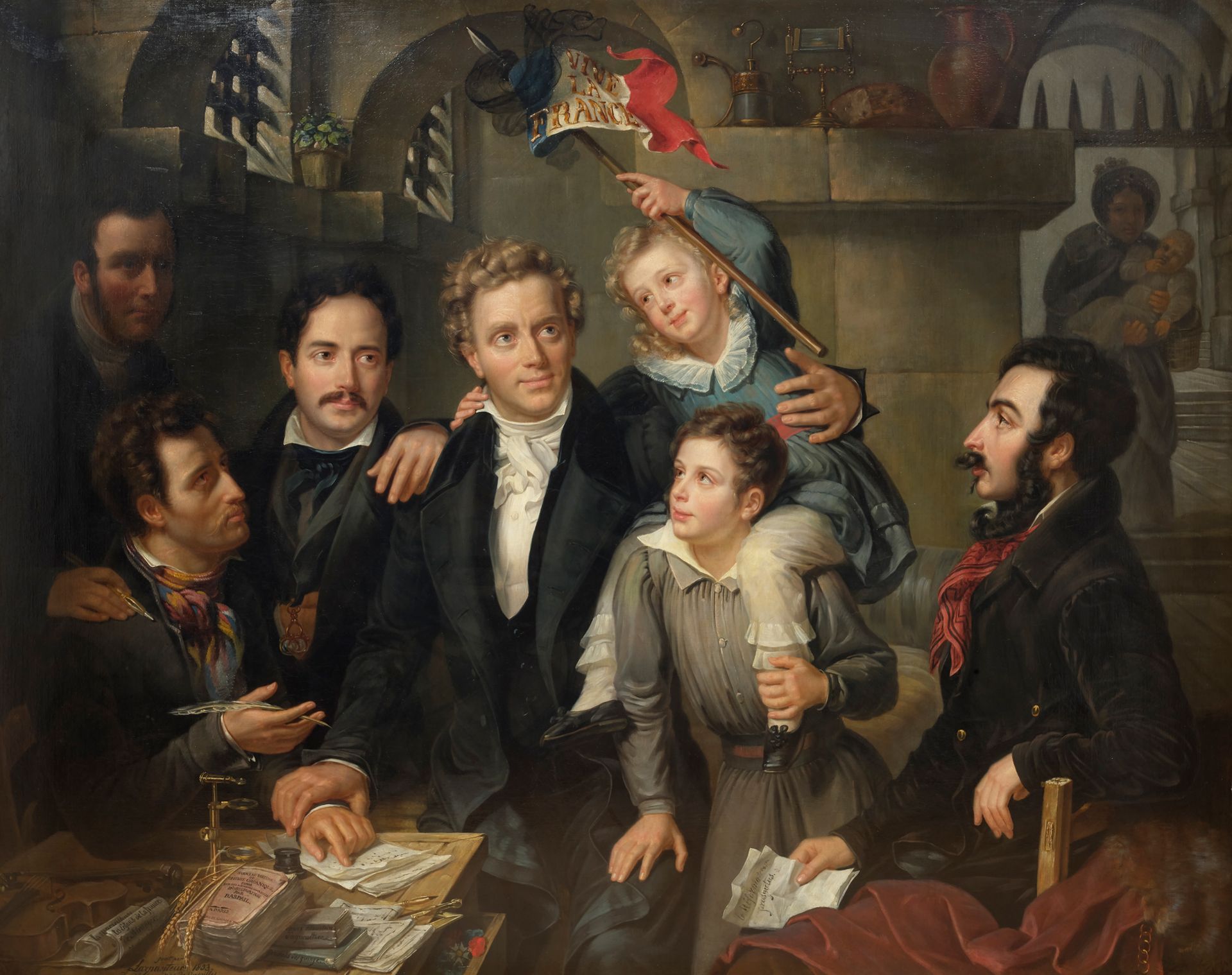 Balthasar Charles LARPENTEUR (1783-c.1846) 
"凡尔赛监狱中的拉斯帕尔：幸福的重逢

非常大且重要的布面油画，签名和日&hellip;