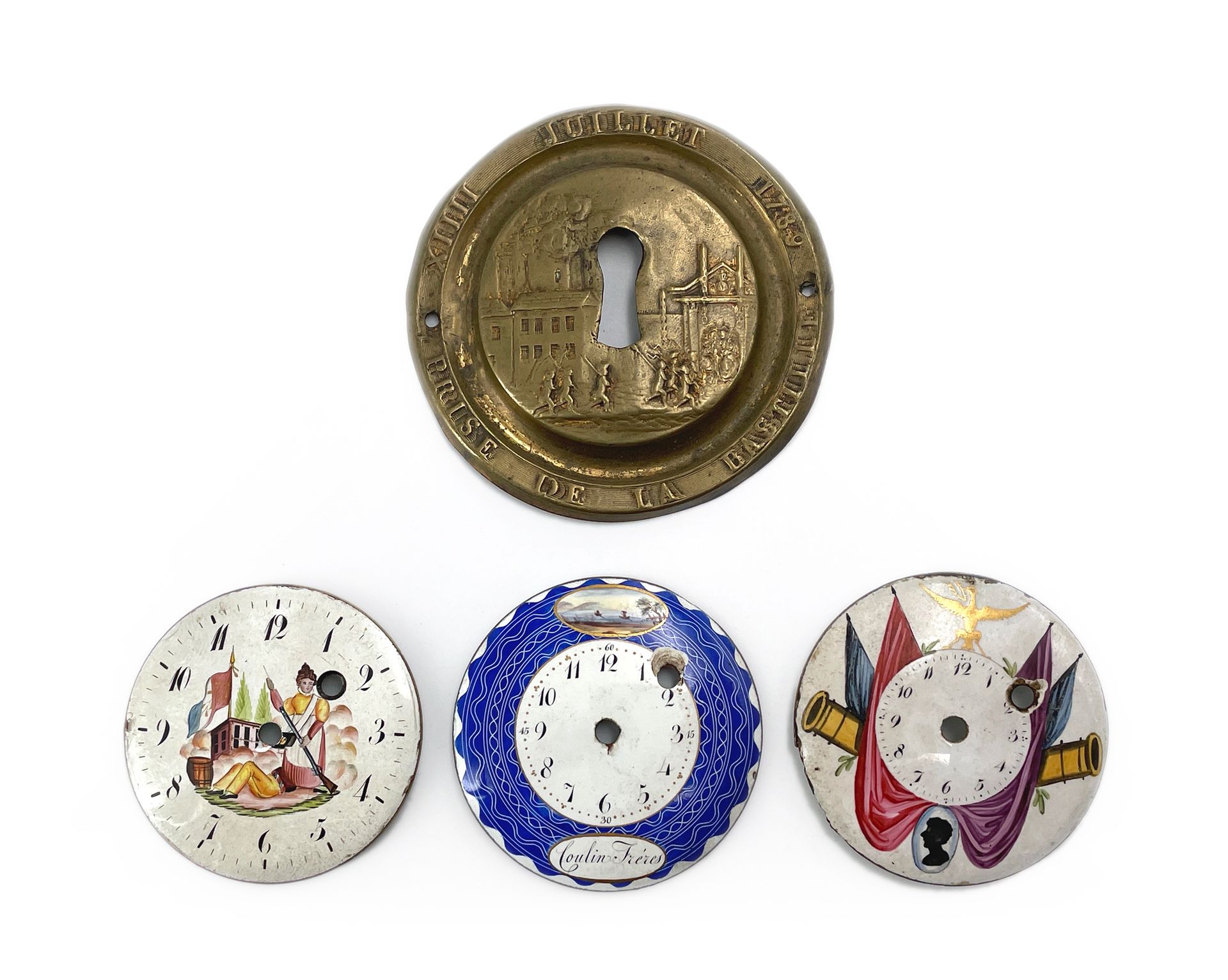 Null Three enamelled dials of which one signed "COULIN FRERES"
End of the XVIIIt&hellip;