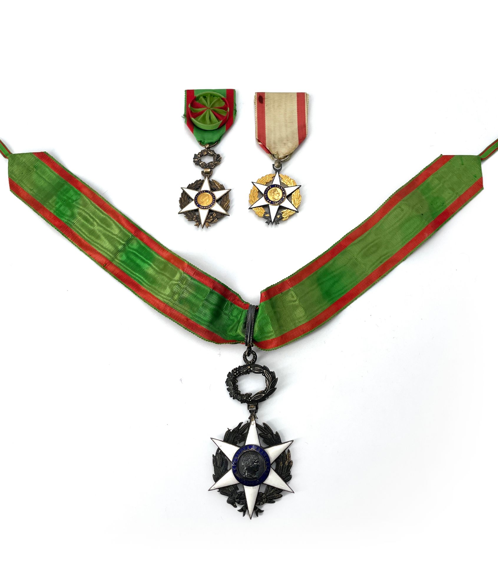 Null FRANCE ORDRE DU MERITE AGRICOLE 三枚徽章：
- 指挥官镀金和珐琅彩（有缺口）。
95 x 60 mm。B.
- 鎏金和&hellip;
