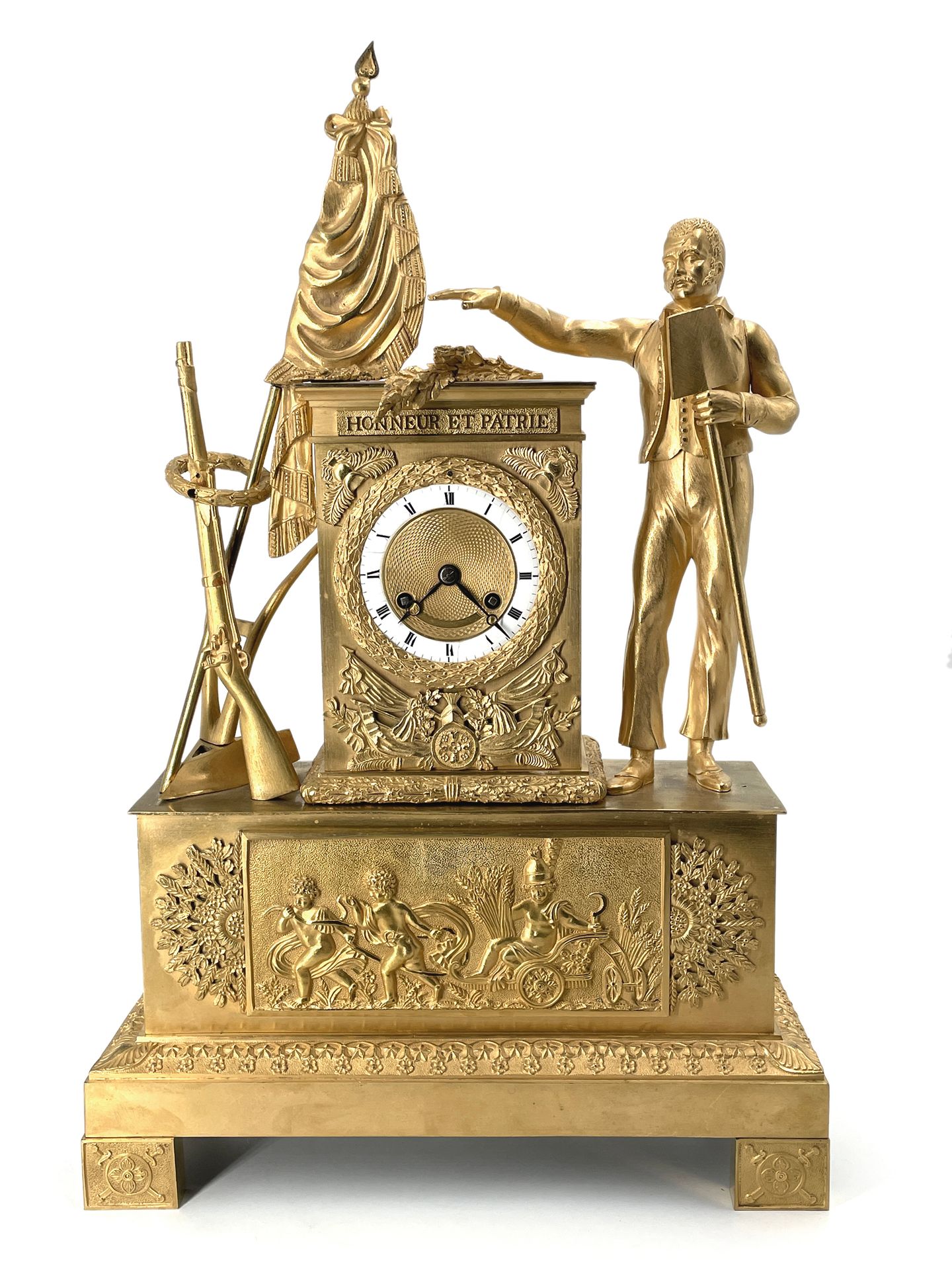 Null Clock with a soldier ploughman
In gilt bronze, shiny and mat.
Dial with Rom&hellip;
