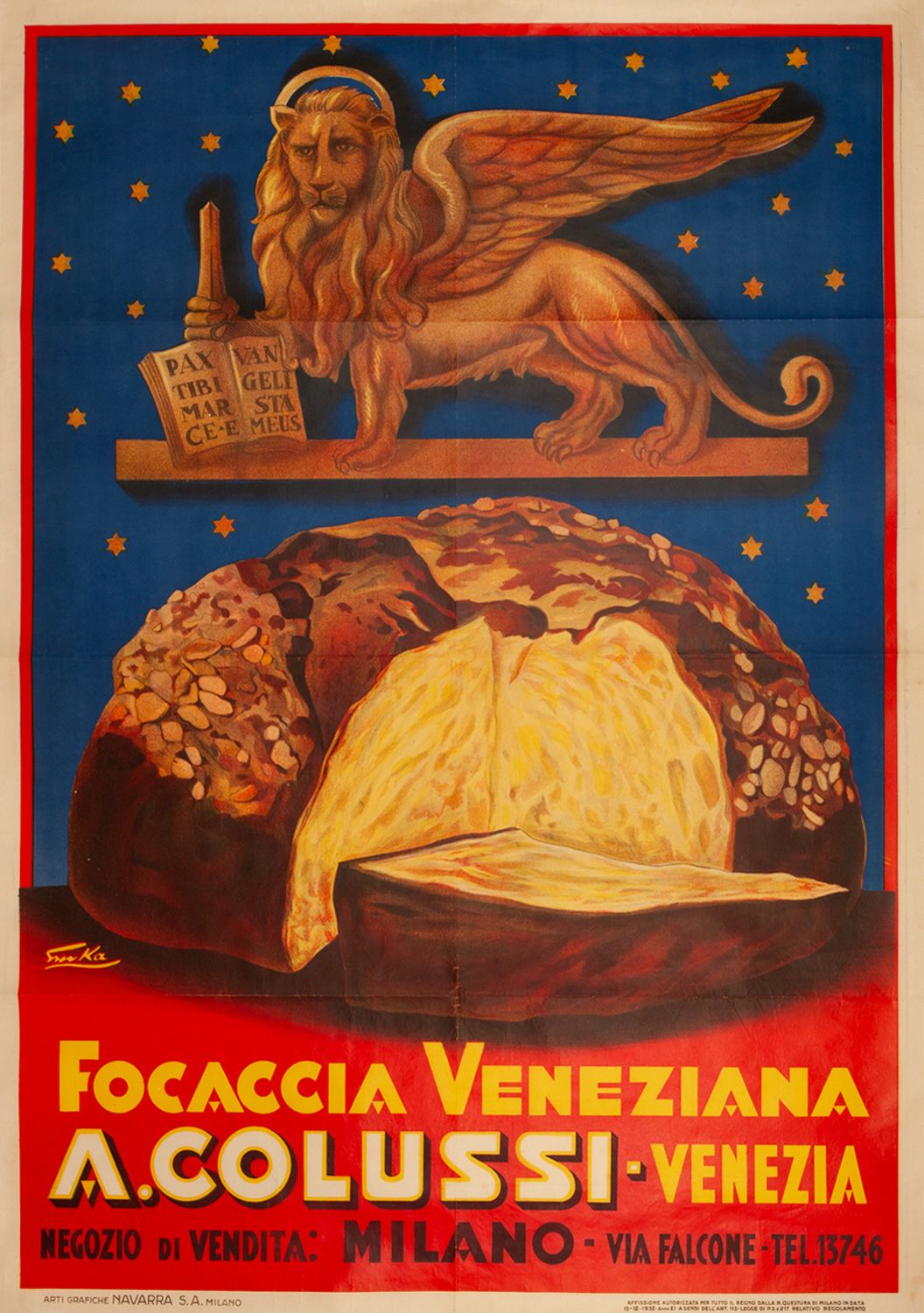 Null EMKA. Focaccia Veneziana A. Colussi - Venezia. Circa 1935. Affiche lithogra&hellip;