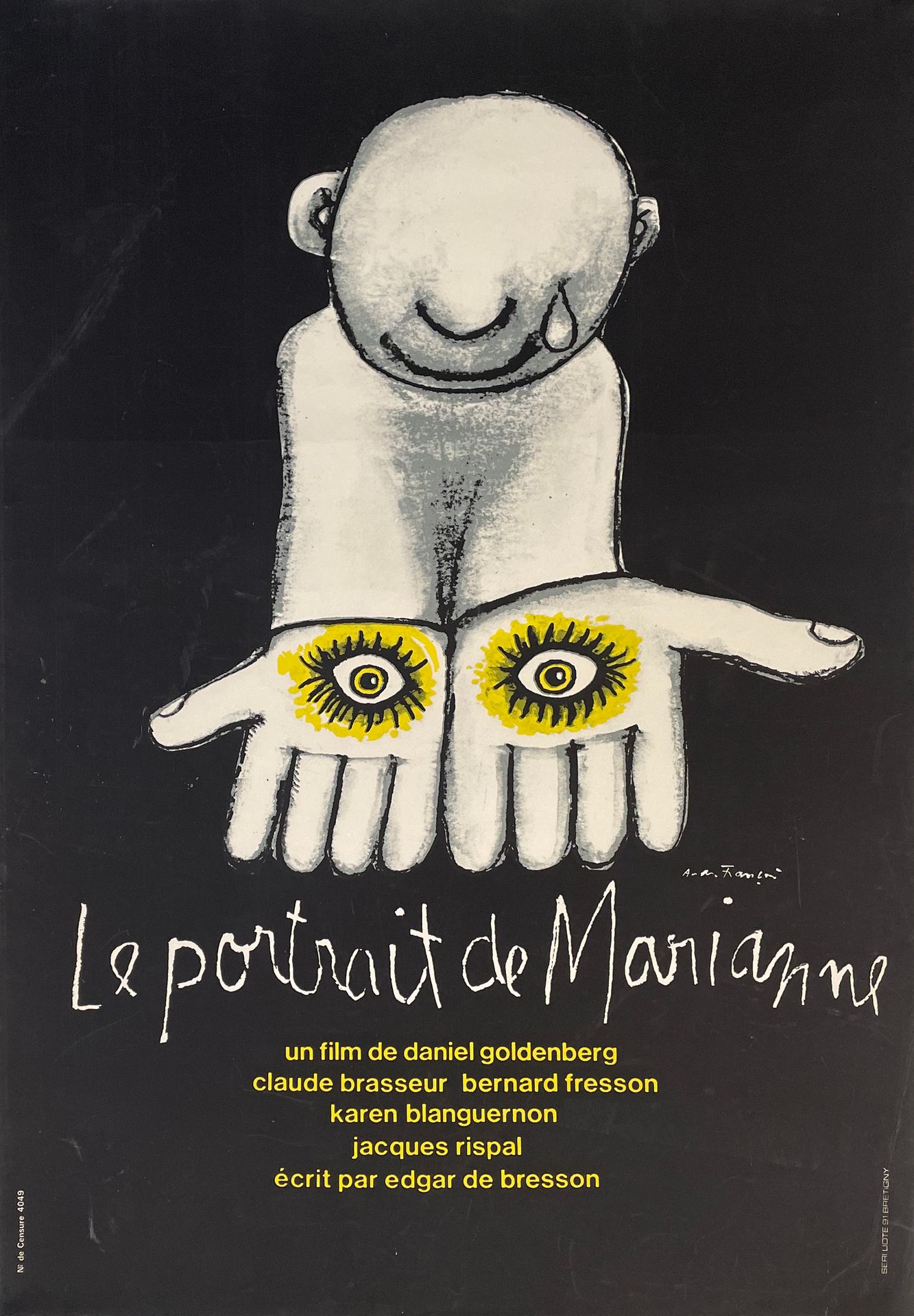 Null 玛丽安的画像。丹尼尔-戈登伯格的一部电影。1971.安德烈-弗朗索瓦。丝网印刷和丝网印刷的海报。Lioté Brétigny系列。无背胶，状态良好：黑&hellip;