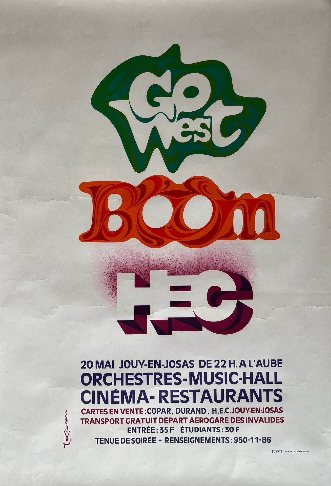 Null EXCOFFON Roger. Go west boom gala HEC. Poster litografico. U & O Parigi. No&hellip;