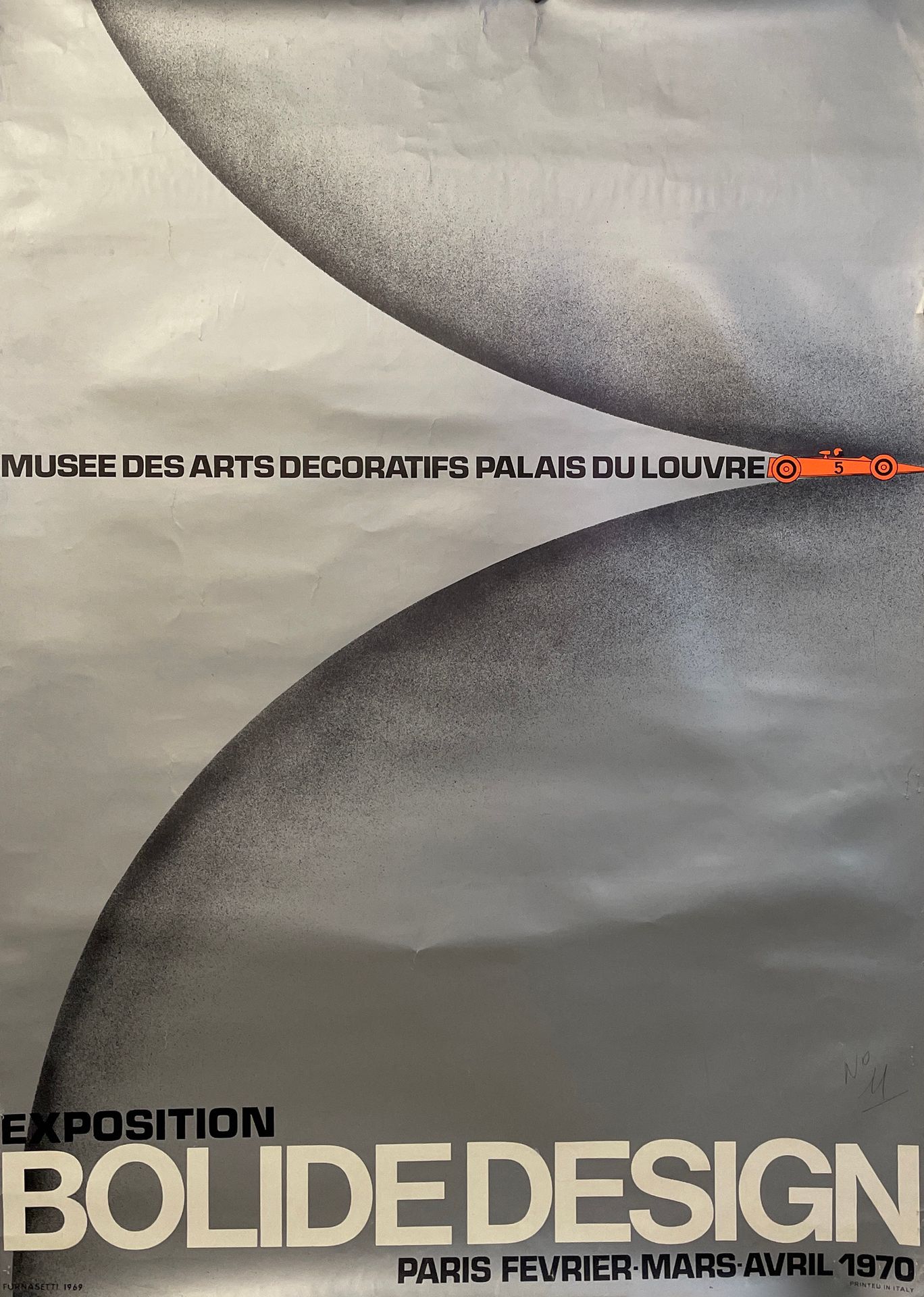 Null FORNASETTI Piero.Bolide设计展。卢浮宫装饰艺术博物馆。巴黎。1970年2月-3月-4月。丝印海报。在意大利印刷。无背胶，状况相当&hellip;