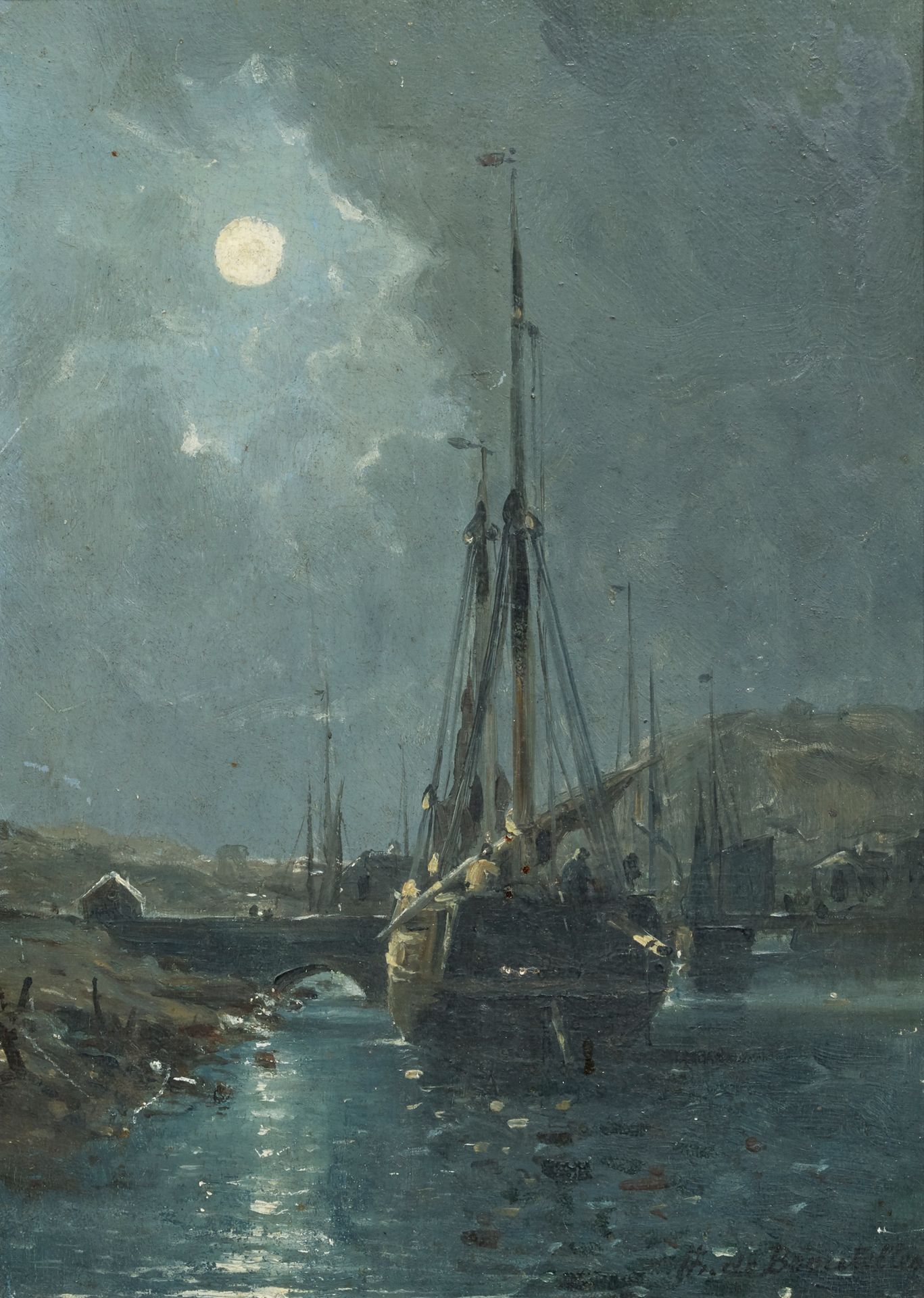 Théodore de BROUTELLES (1843-1933) 返回港口
面板油画，右下角有签名（重绘）。
22 x 15,5 cm