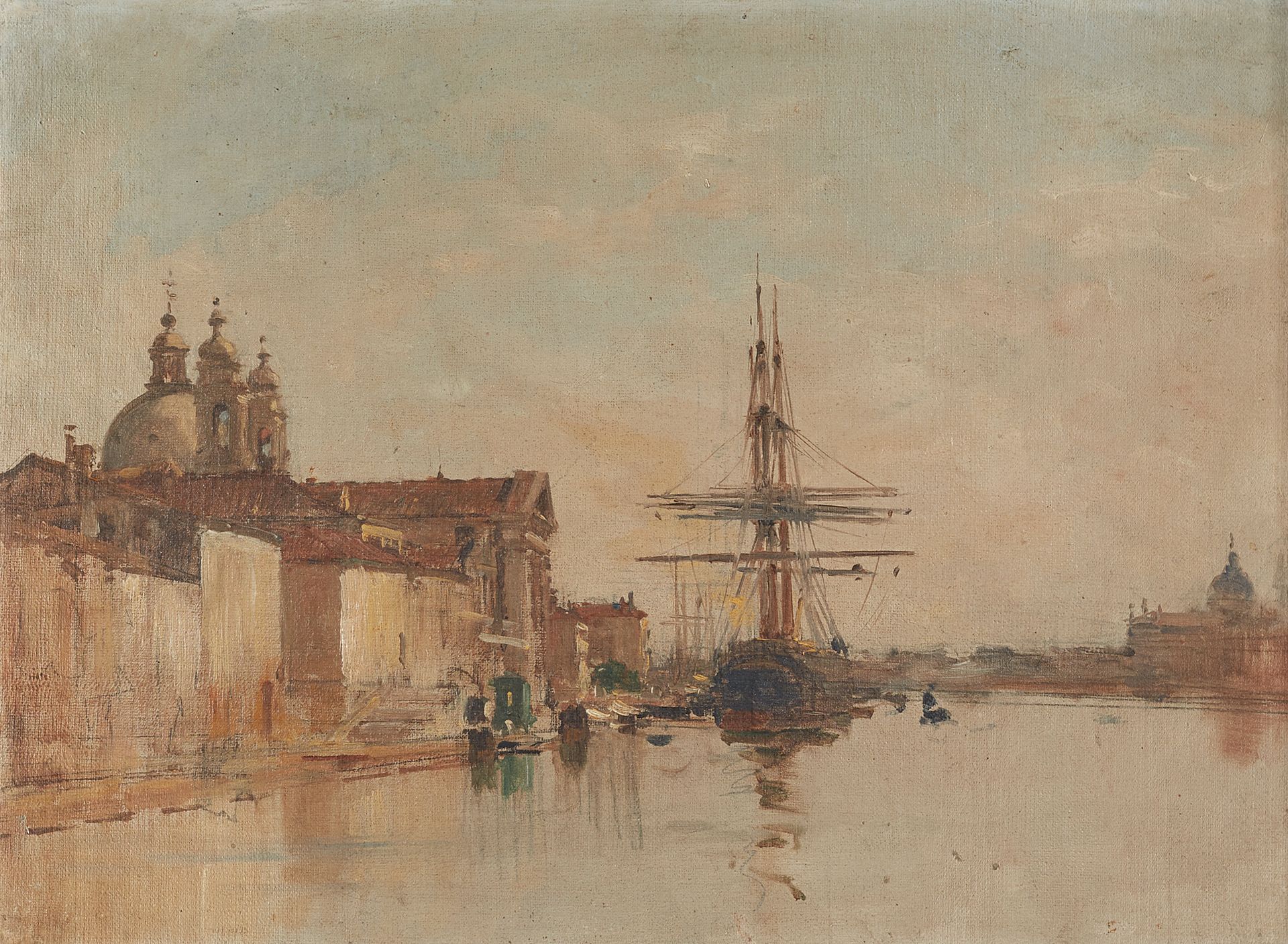 Charles LAPOSTOLET (1824-1890) 码头上的船
布面油画，无签名
36 x 35 cm