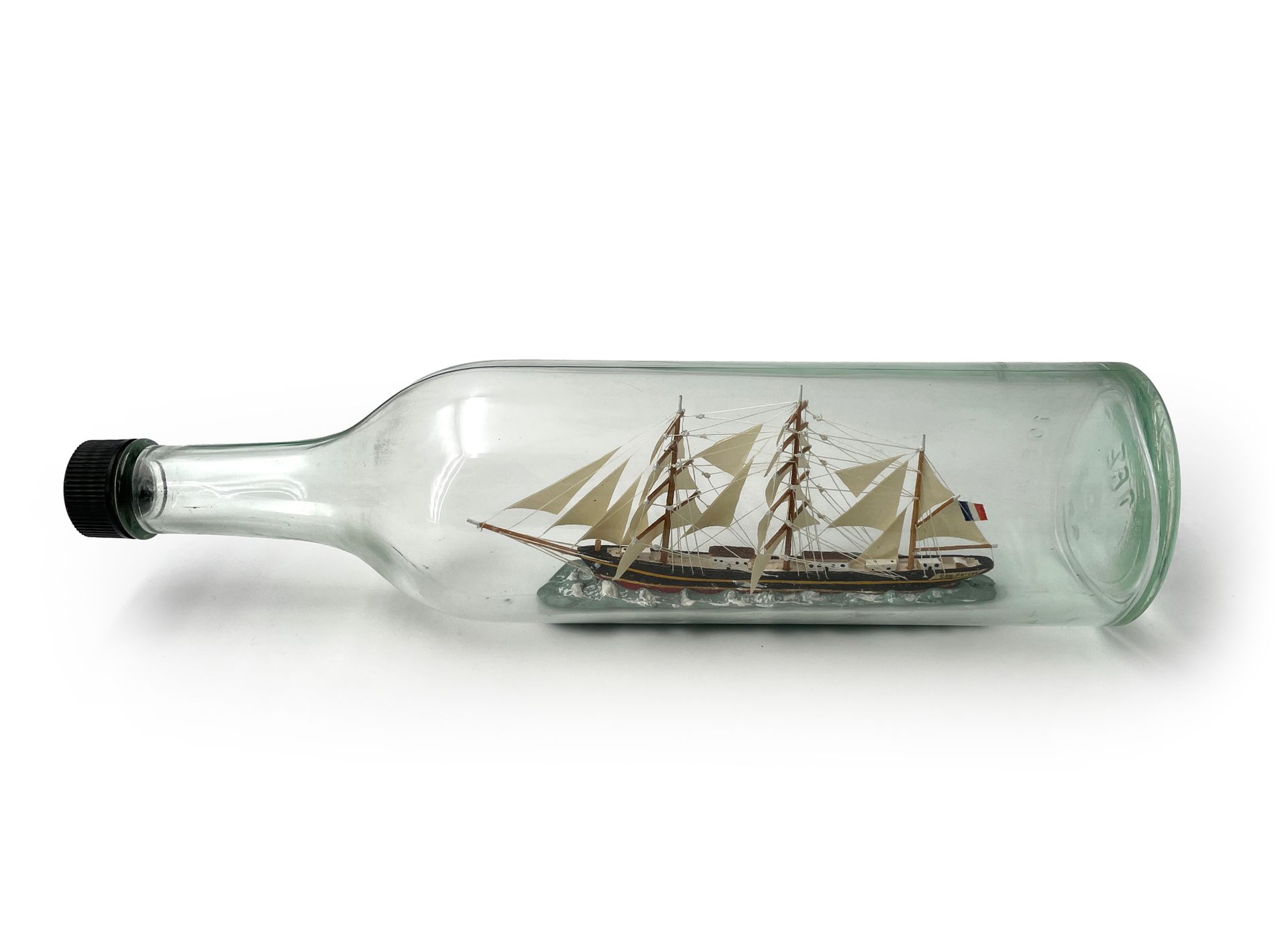 Null Boat in bottle Three masts barque The Cape Ferrier on a sea in painted putt&hellip;