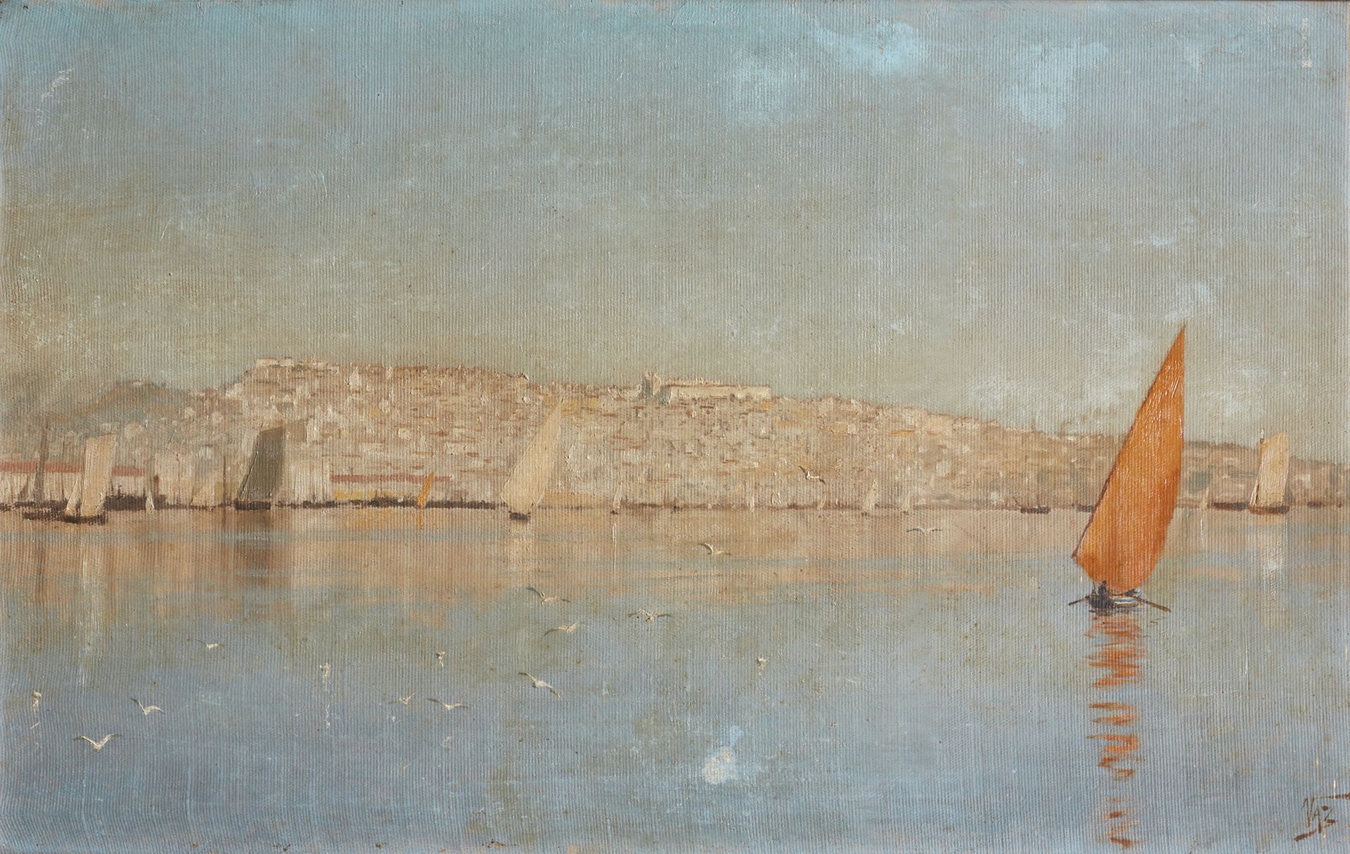 João Vaz (1859-1931) 里斯本的风景
画板上的油画，右下方有签名 34,5 x 54,5 cm
(修复)