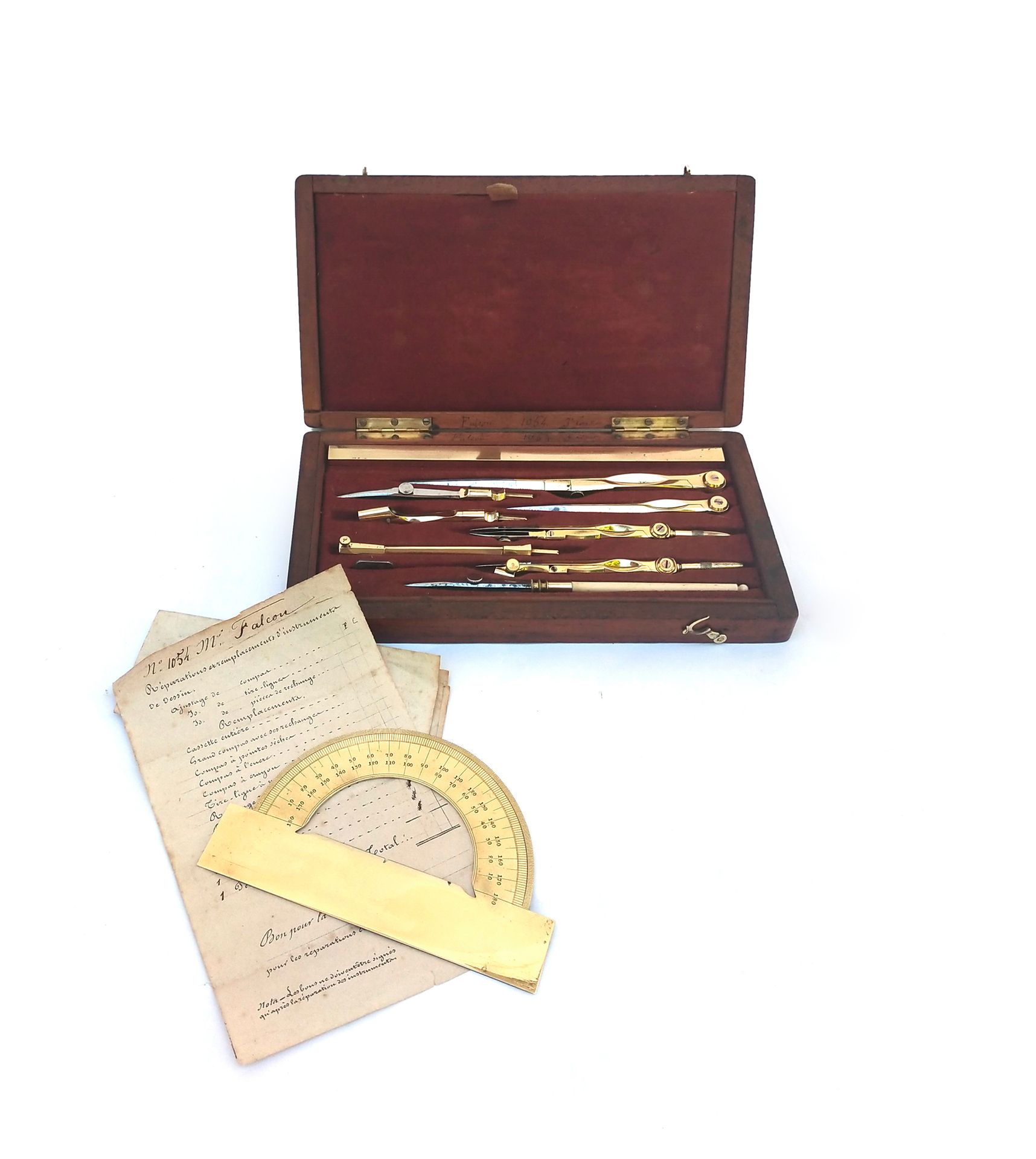 Null Mahogany architect's box. Complete with compass, line puller, ruler and pro&hellip;