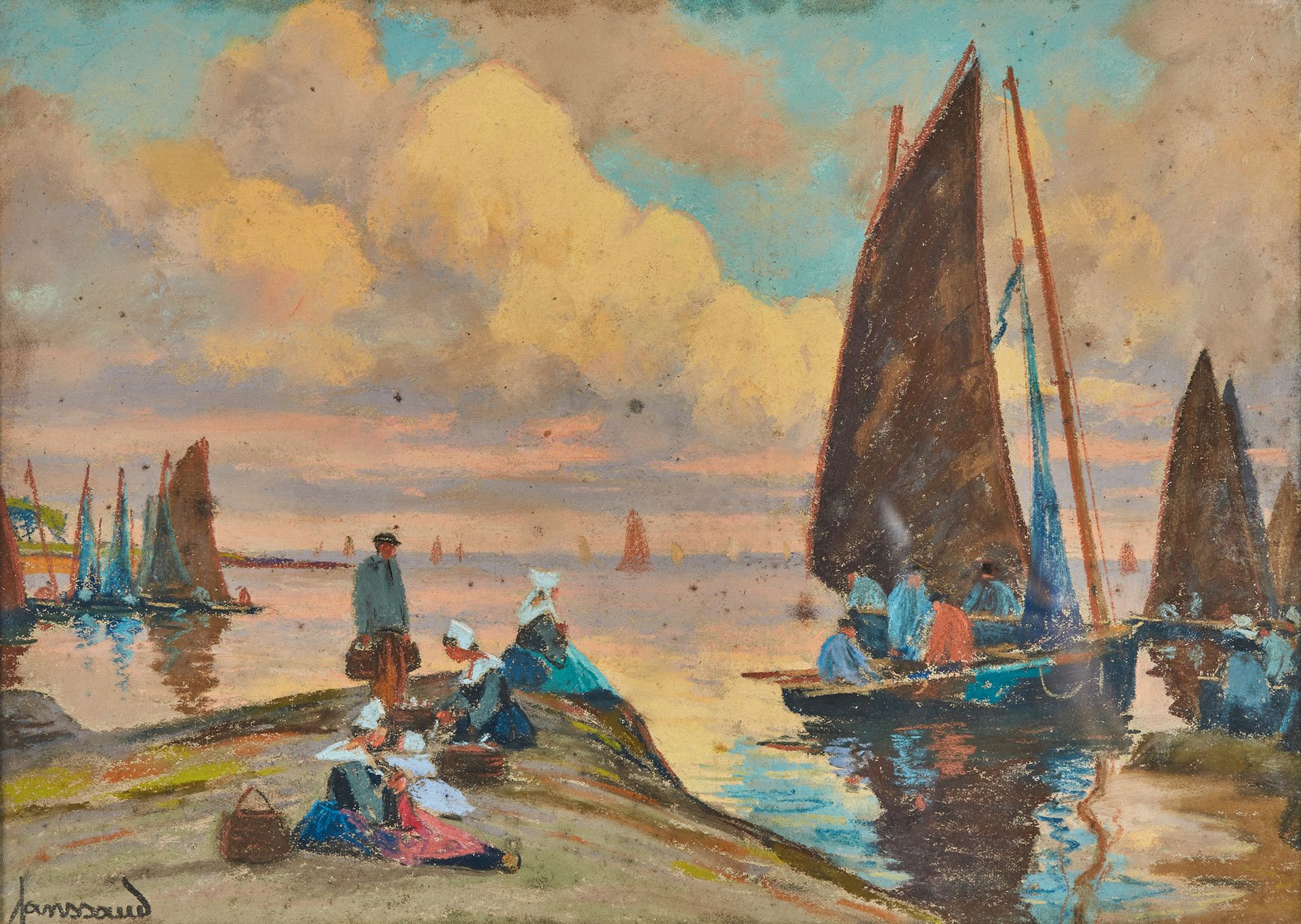 Mathurin JANSSAUD (1857-1940) Le retour des pêcheurs
Pastel sur papier, signée e&hellip;