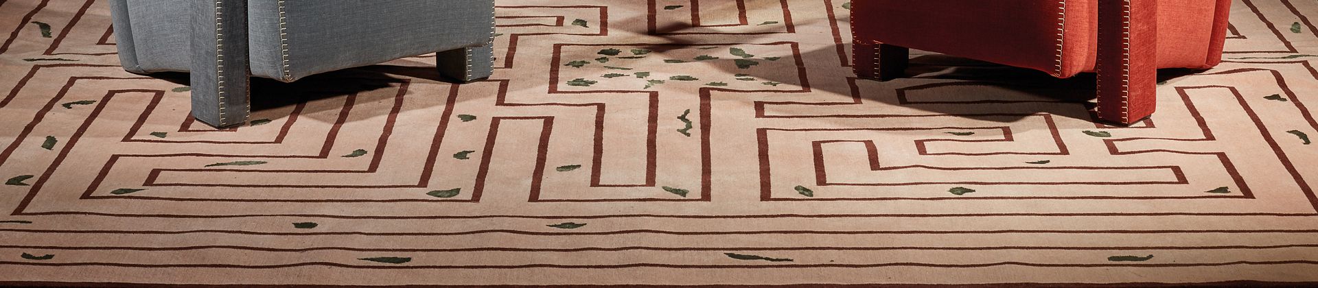 TRAVAIL MODERNE Rectangular wool carpet with geometric decoration of brown lines&hellip;