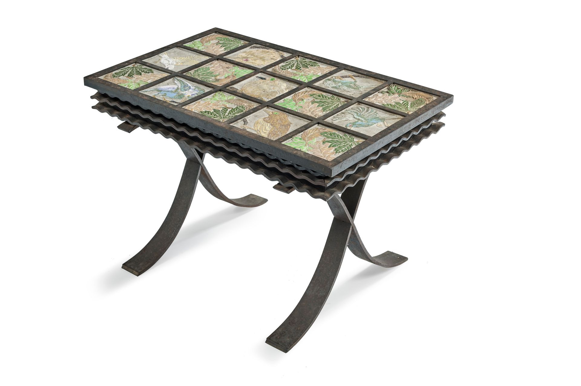 TRAVAIL FRANÇAIS Backlit coffee table, rectangular enamelled ceramic top decorat&hellip;