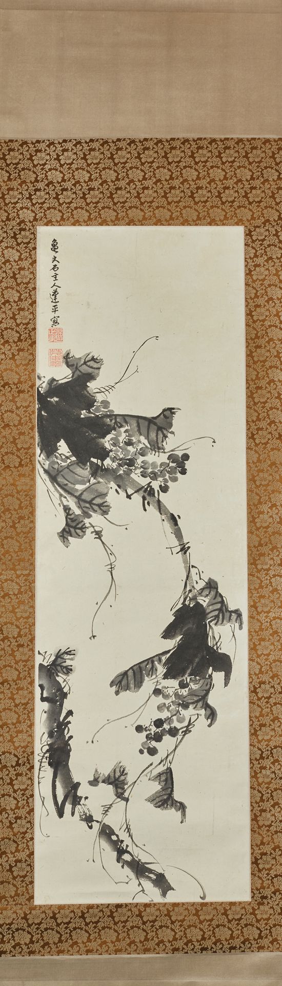 Satake Hohei (?-1807) 纸上水墨，藤枝。签名。
尺寸95 x 30厘米。
被装在一个kakemono。