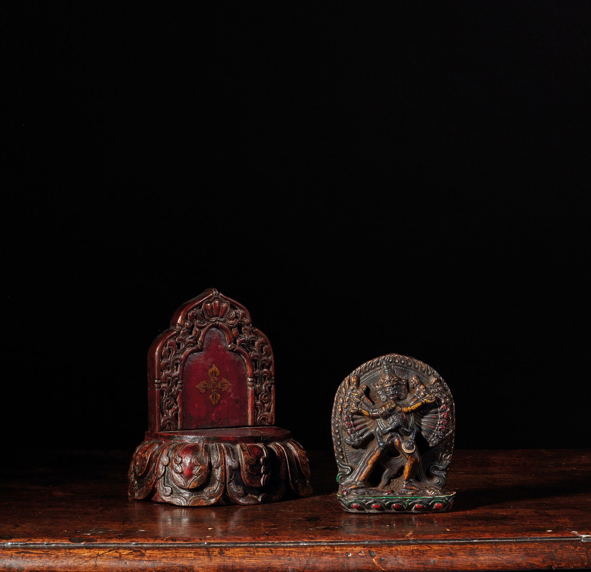 TIBET - XVIe/XVIIe siècle Polychrome sandstone tsatsa representing Kalachakra wi&hellip;