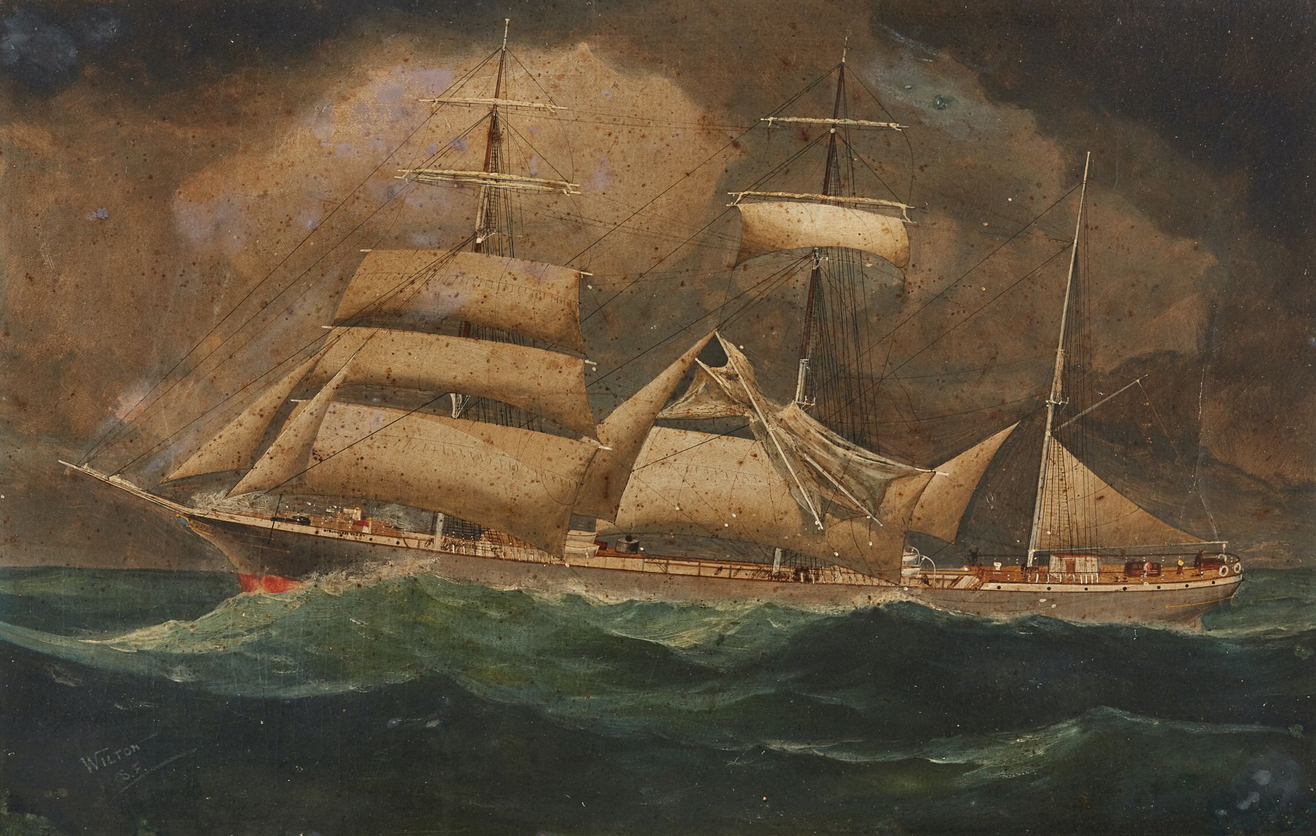 WILTON Three Masted Barque in Difficulty in Heavy Weather
Oil on cardboard
Engla&hellip;