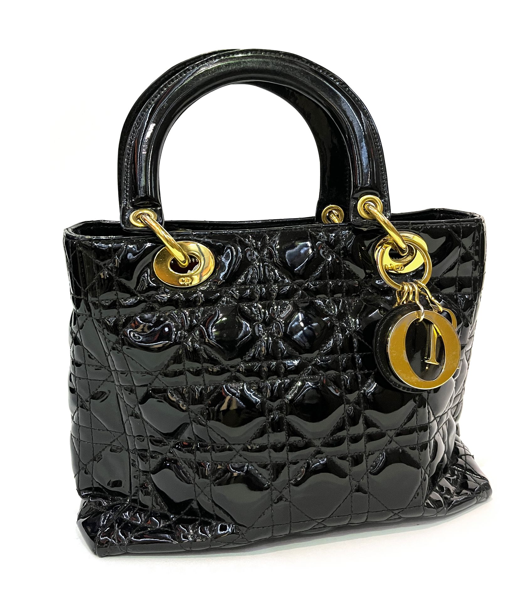Null Christian Dior. Modell Dior Lady Handtasche aus schwarzem Lackleder 28.5x26&hellip;