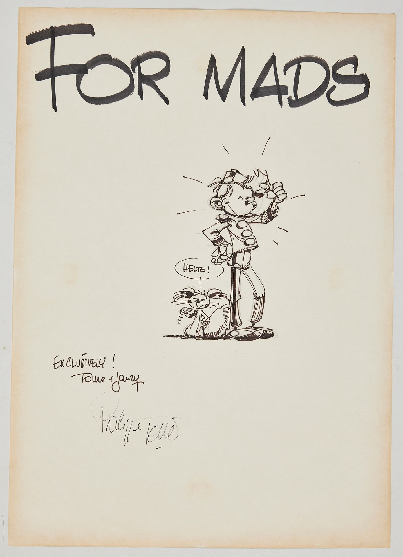 Janry * Dedication : Rare drawing representing Spirou and Spip standing (on A4 s&hellip;