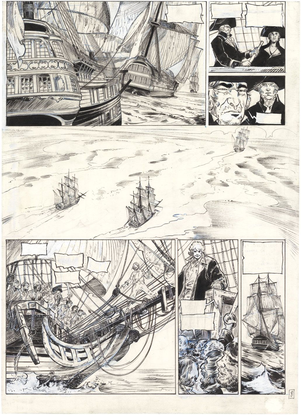 Guy MICHEL *Surcouf - 海虎
印度墨水和蓝色铅笔在纸上为画册的第8版。
Editions 12bis, 2013.