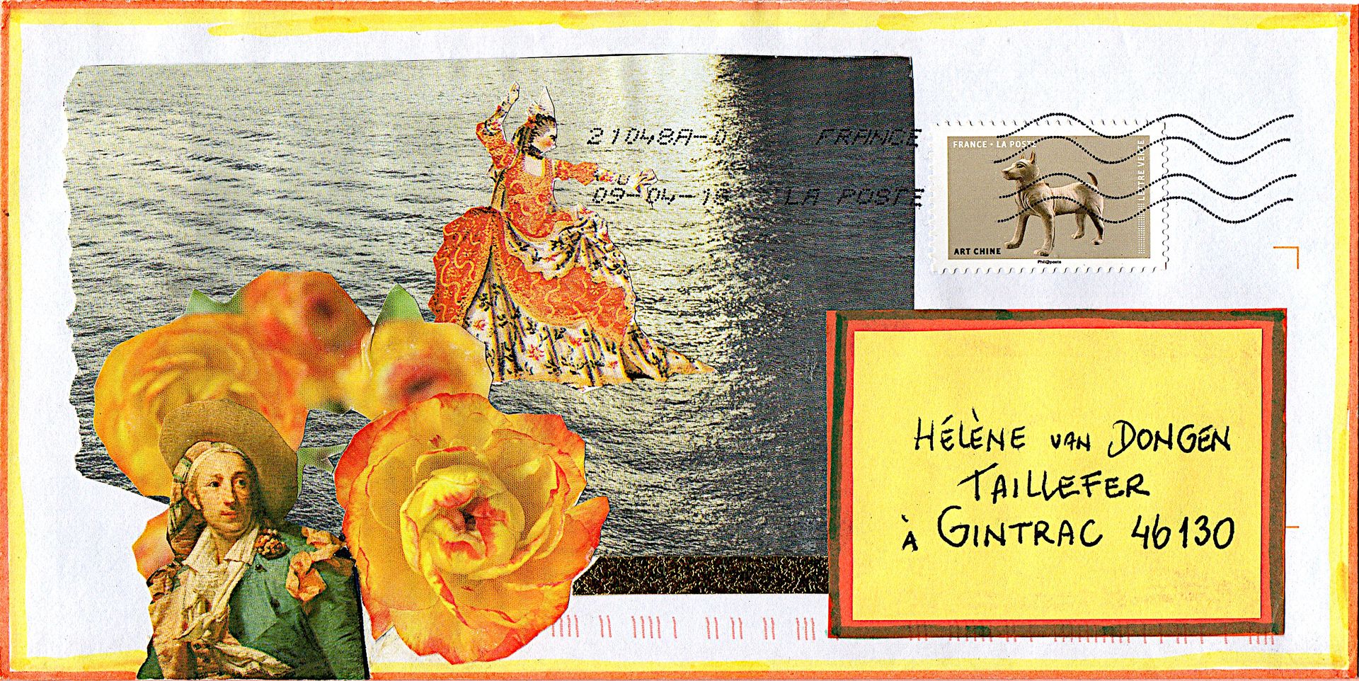 GAERTNER Coco Sulle onde / Busta bifacciale di mail-art / Collage su carta / Fir&hellip;