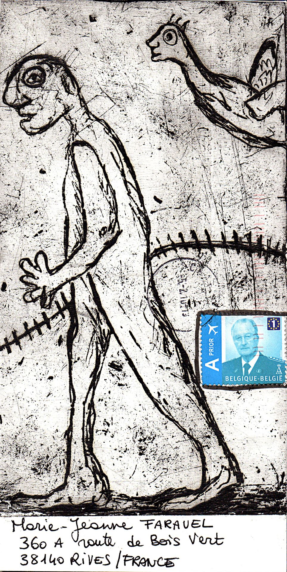 ROELANT BEYER Catherine 无题 / 邮件艺术信封 / 纸上雕刻 / 背面签名 / 22 x 11 cm