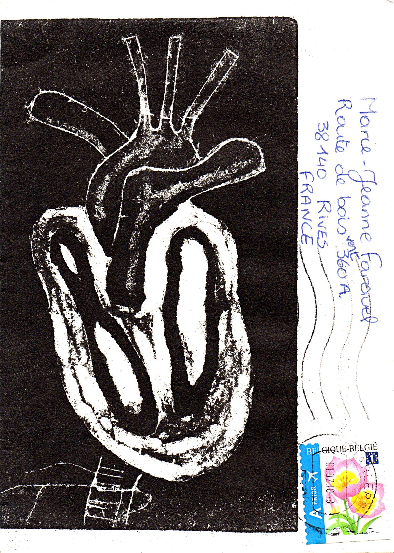 REETH Nancy Van Sans titre / Enveloppe Mail-Art / Monotype sur papier / 16,2 x 1&hellip;
