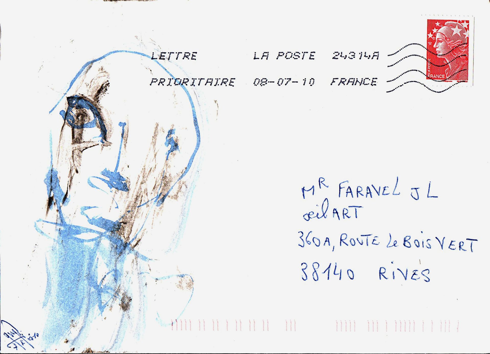 GOUGELIN Eric Ohne Titel / Mail-Art Umschlag /Mischtechnik auf Papier / Signiert&hellip;