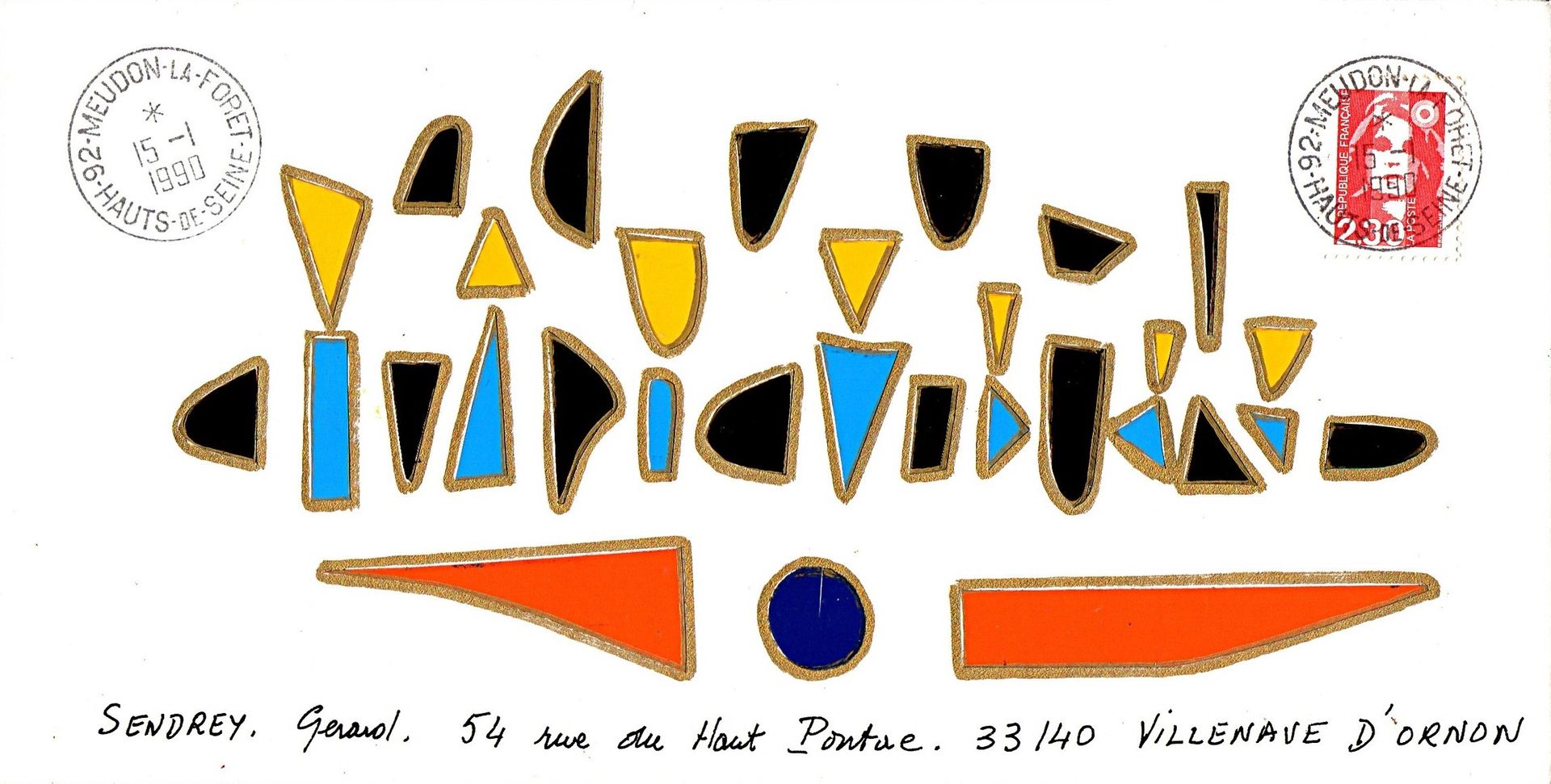 PAUZIÉ Alain Senza titolo / Busta di Mail-Art / Tecnica mista e collage su carta&hellip;