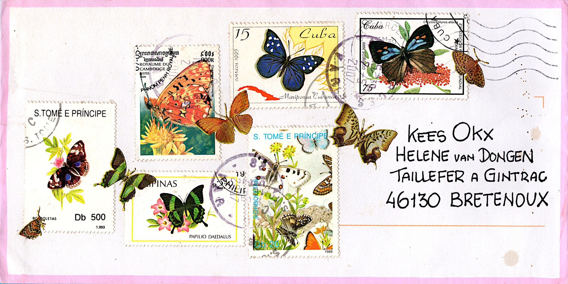 GAERTNER Coco Papillons / Enveloppe mail-Art / Collage sur papier / Signé au dos&hellip;