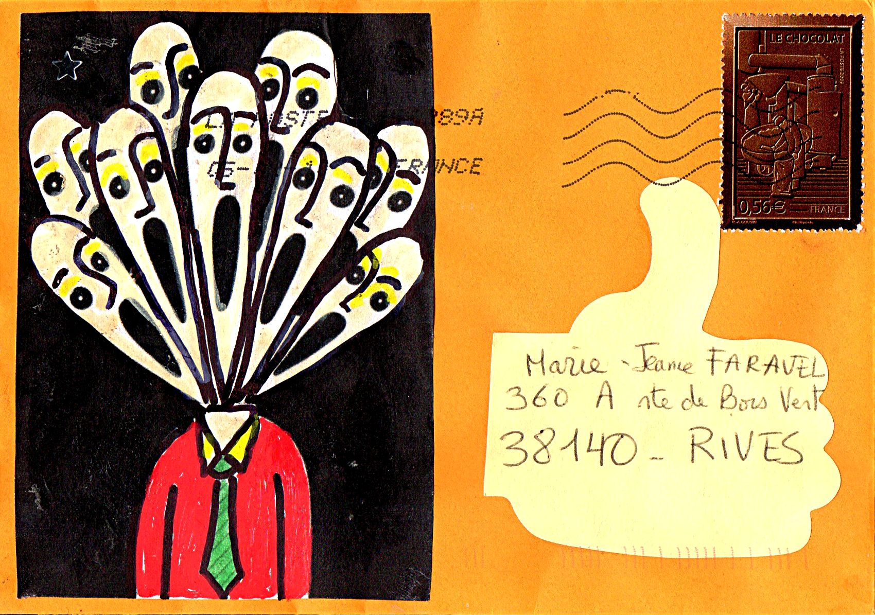 DANJOU Christophe 无题 / 邮件艺术信封 / 纸上混合媒体和拼贴画 / 背面有签名 / 11.3 x 16.2 cm