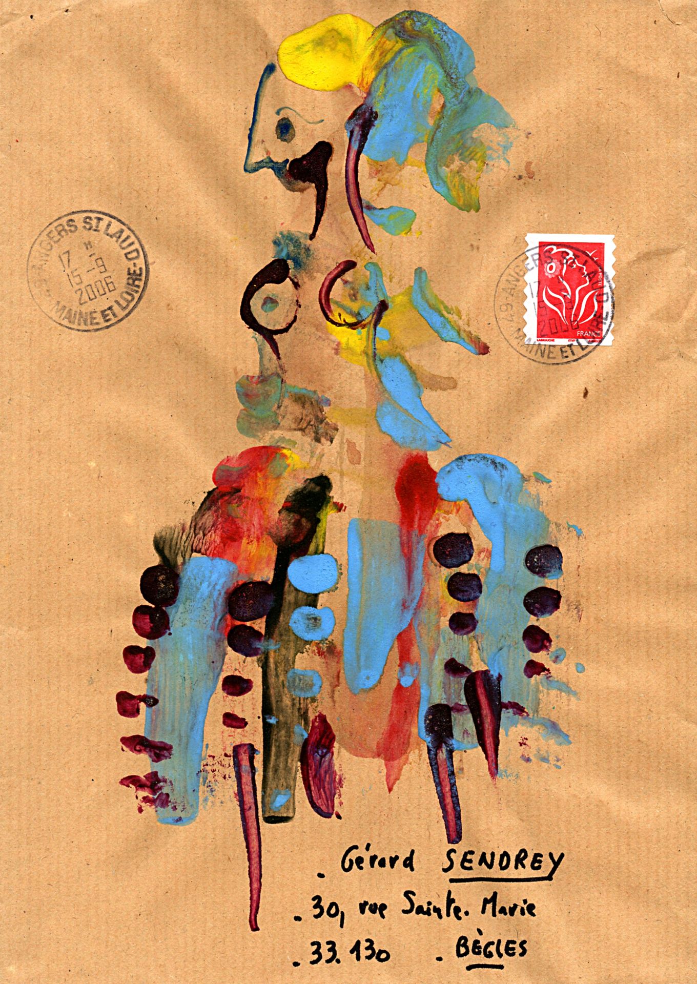 ARNEODO Alain Ohne Titel (11.725) / Mail-Art Umschlag / Mischtechnik auf Papier &hellip;