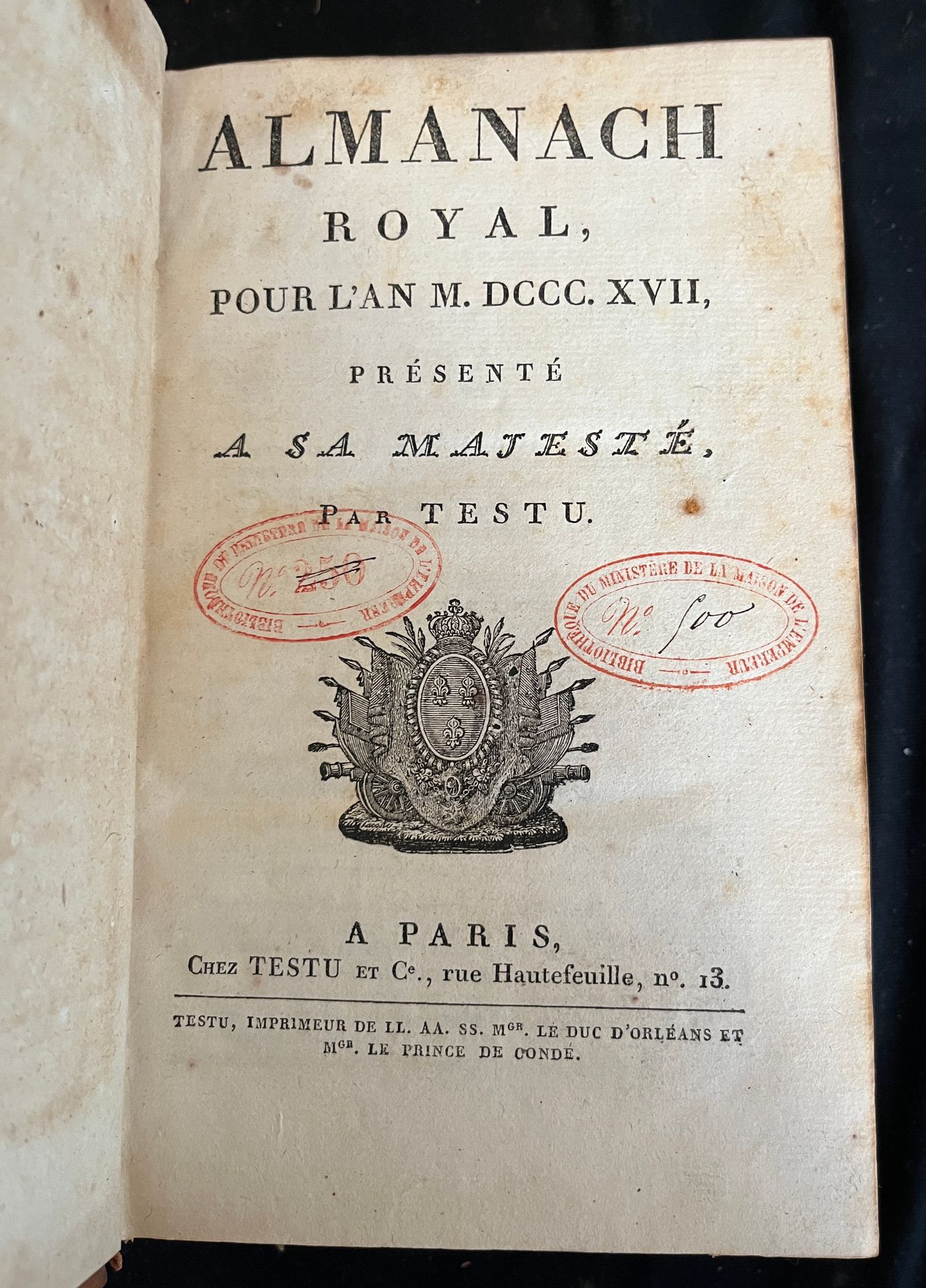 Null [ALMANACH]
1816年和1817年的皇家年鉴。巴黎，Testu, rue Hautefeuille。两卷大的8开本。全小牛皮，光滑的书脊(磨&hellip;