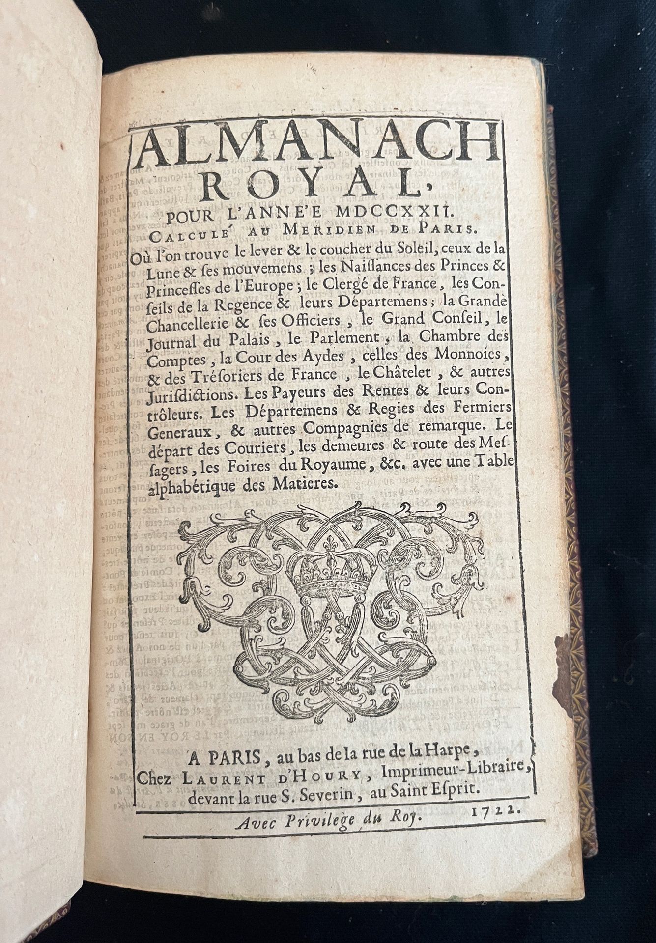 Null [ALMANACH]
Almanach royal pour l'an MDCCXXII. Paris chez Laurent d'Houry au&hellip;