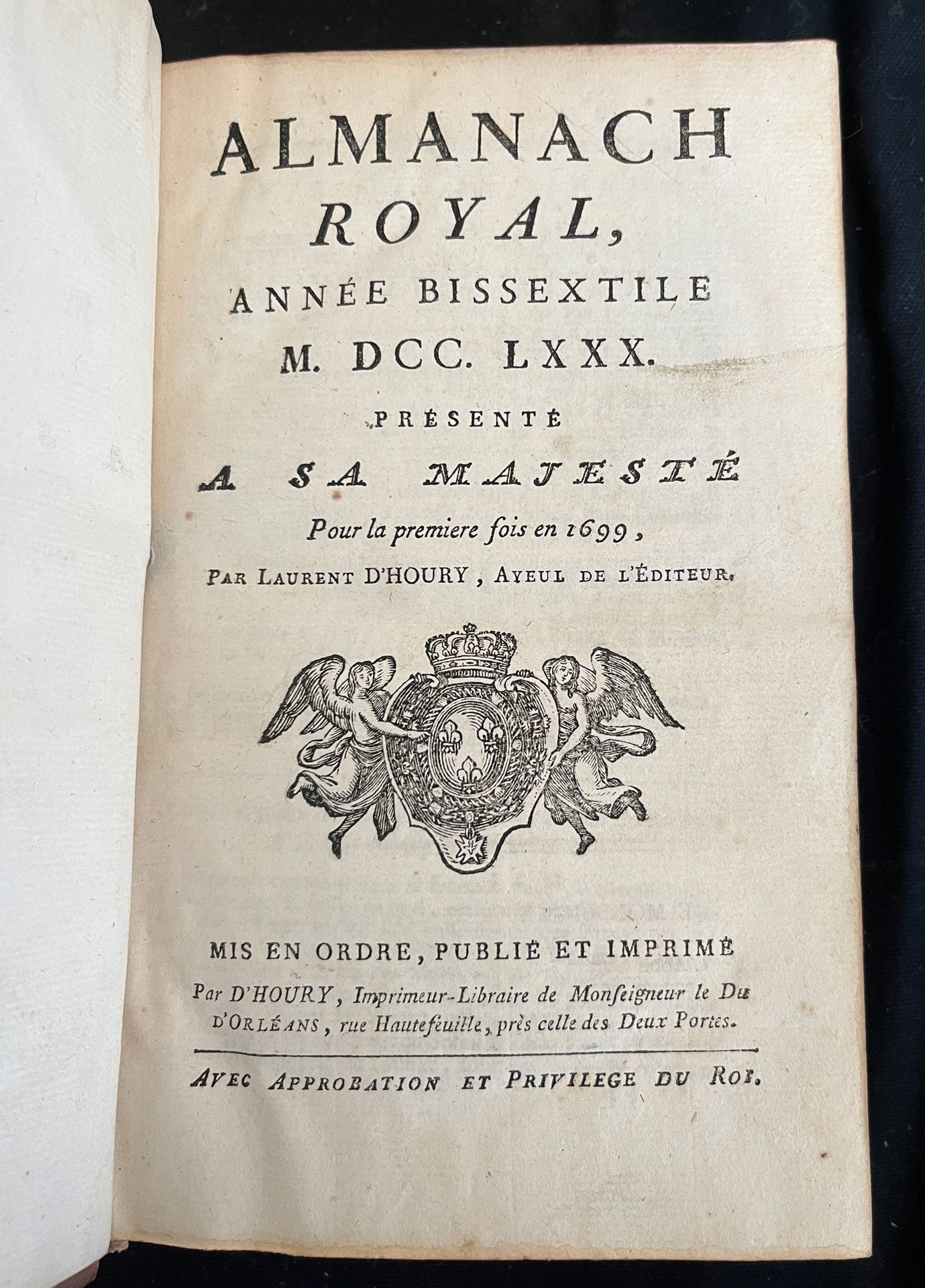 Null [ALMANACH]
Almanach royal pour l'an bissextile MDCCLXXX. Paris, chez d'Hour&hellip;