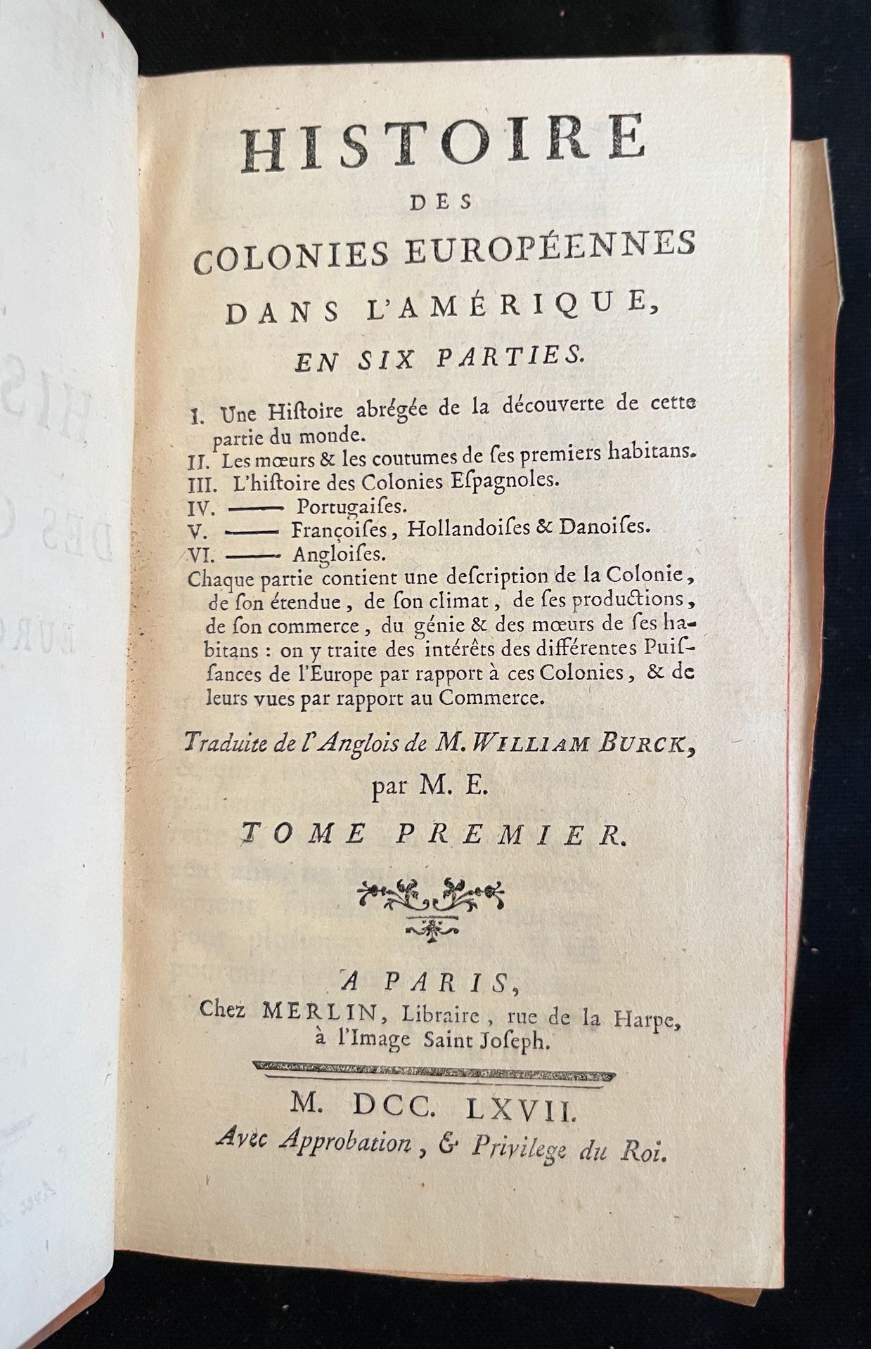 William BURCK Histories of the European colonies in America. Paris, chez Merlin &hellip;