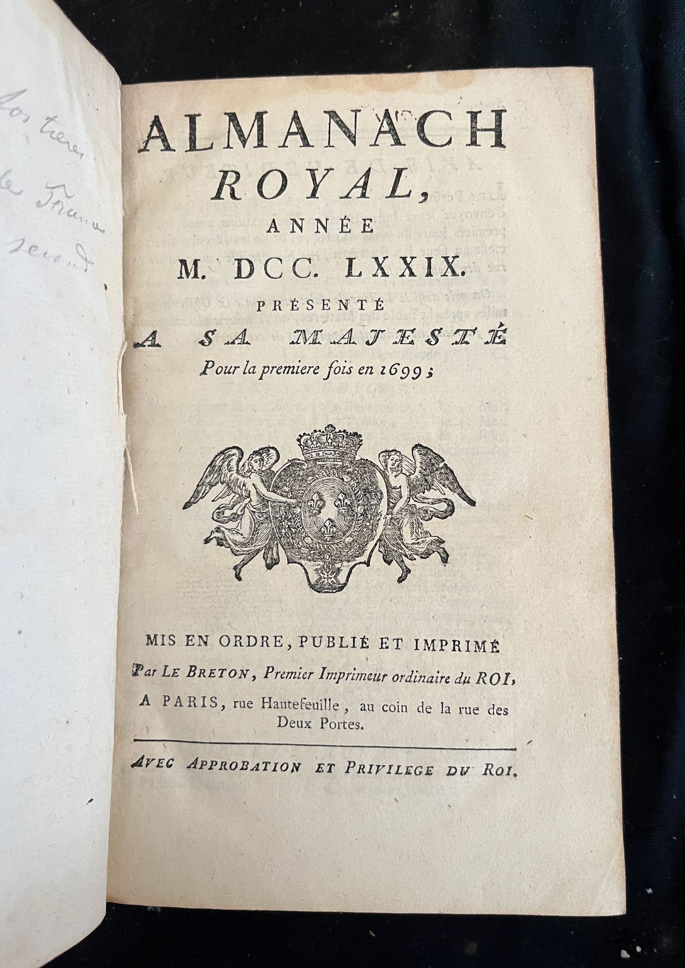Null [ALMANACH]
Almanach royal pour l'an MDCCLXXIX. Paris, chez Le Breton rue Ha&hellip;