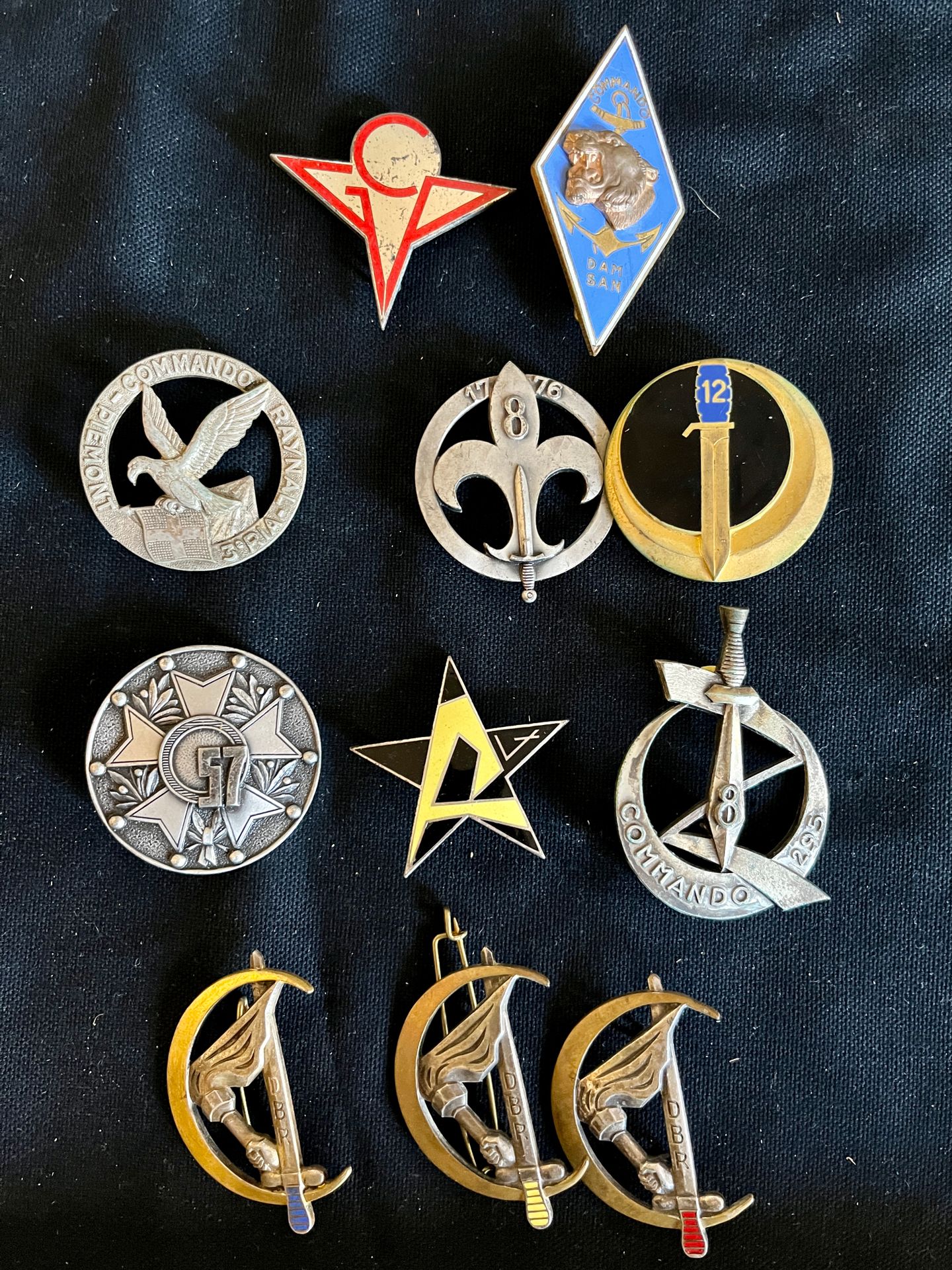 Null 11枚阿尔及利亚突击队徽章，包括Dam-San突击队和8号苏维埃Arthus Bertrand突击队的三行徽章 3个编号的半研究旅徽章