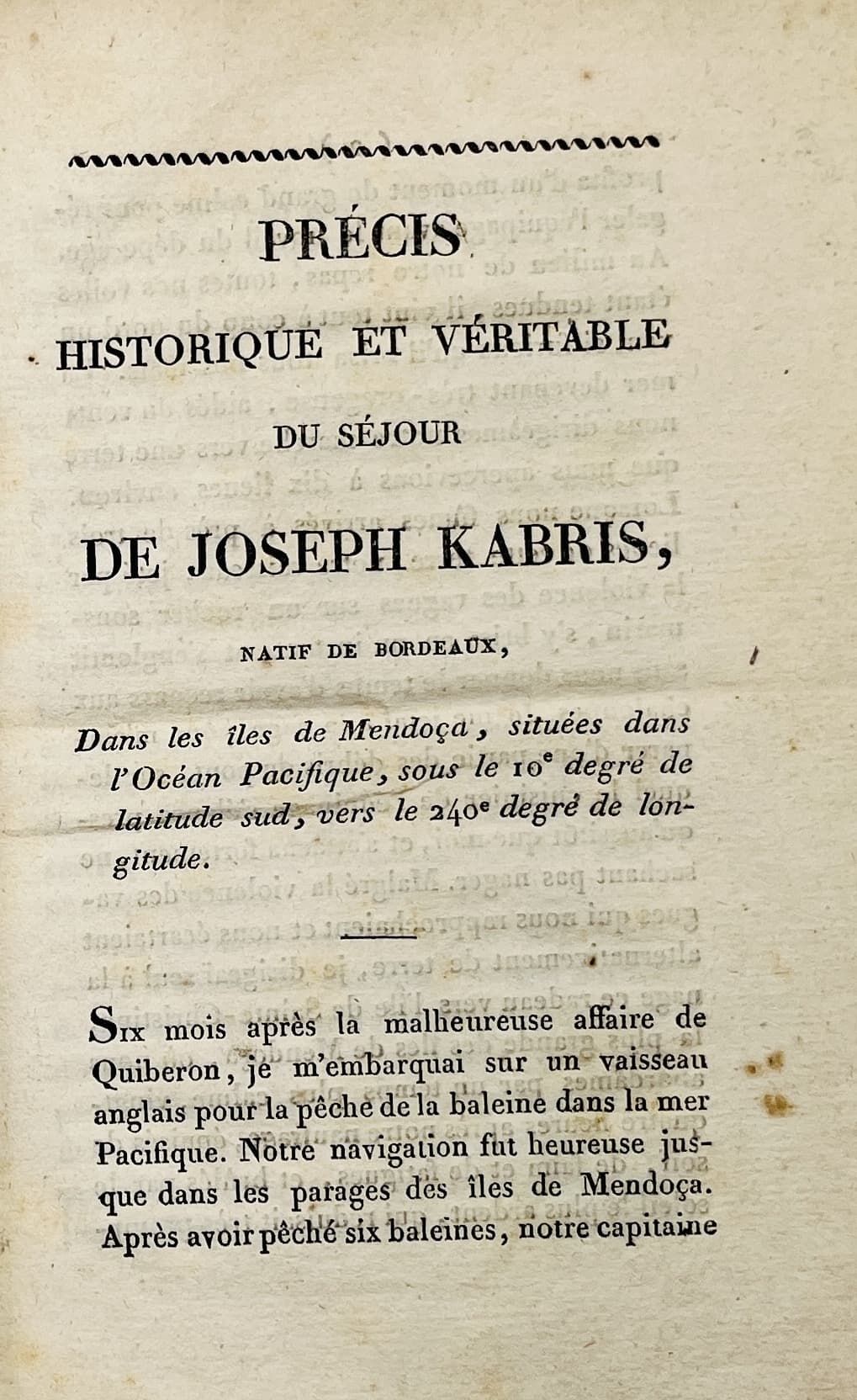 KABRIS, Joseph Précis historique et véritable du séjour de J. Kabris natif de Bo&hellip;