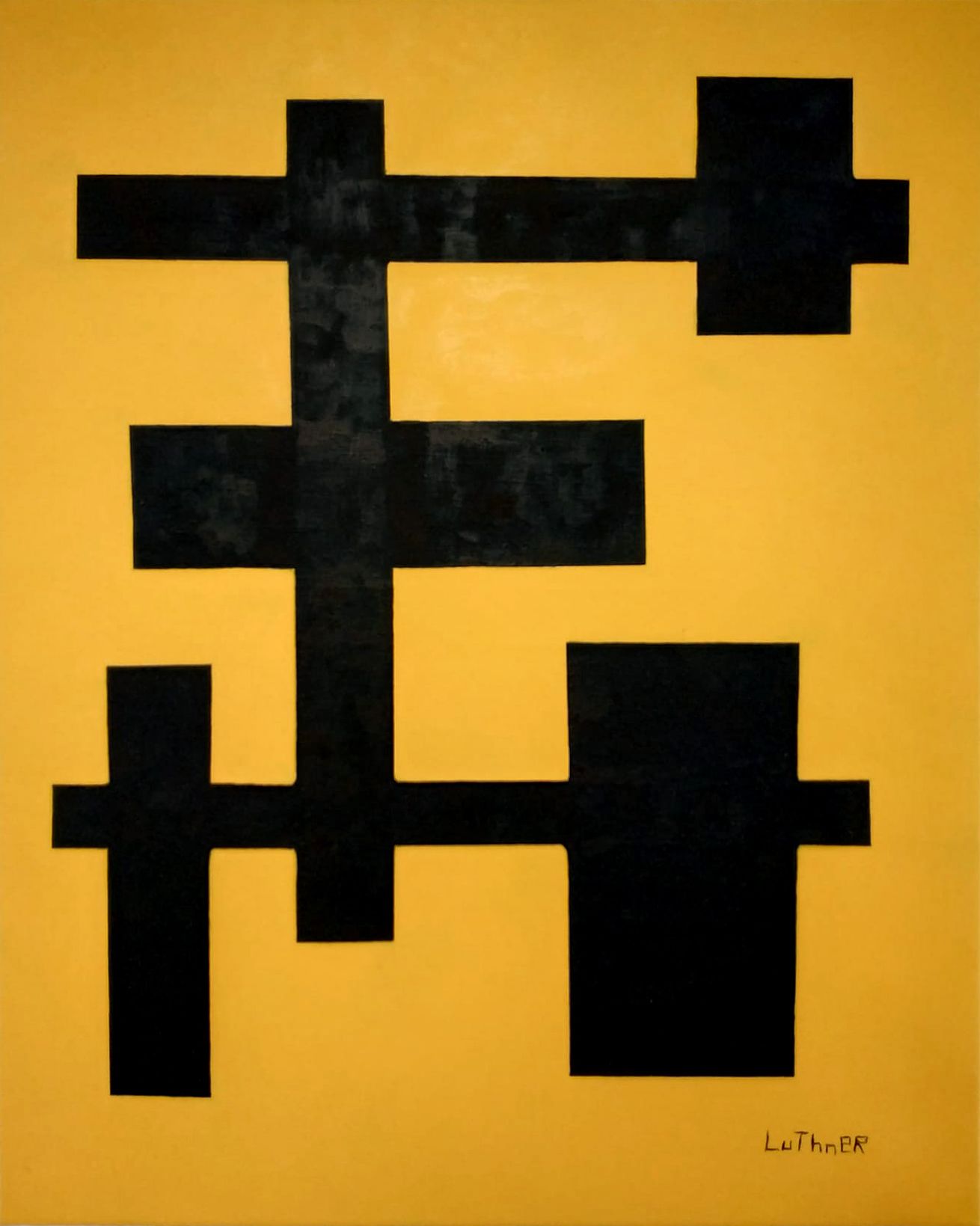 Johann Luthner 黄色背景上的黑色元素
布面油画，右下方有签名
73 x 60厘米