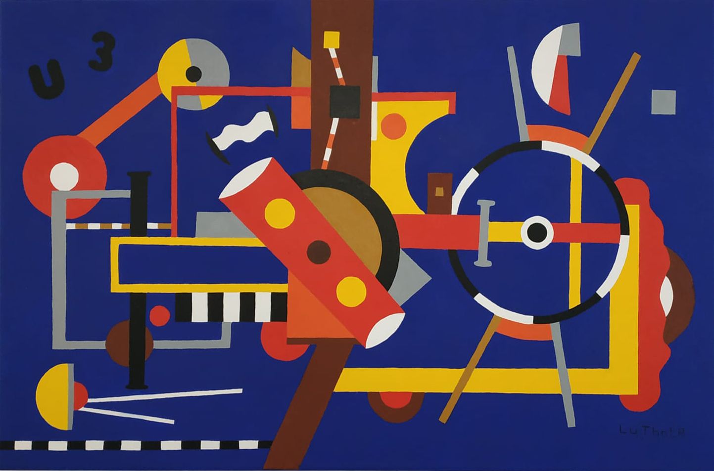Johann Luthner 蓝色背景上的机械元素
布面油画，右下角有签名
92 x 60厘米