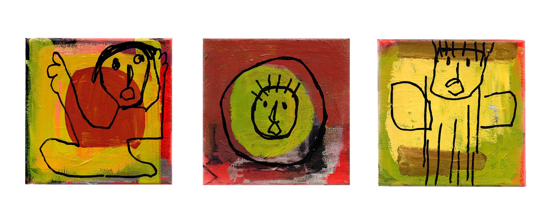 PHILIPPOT Renaud Untitled / Mixed media on canvas / Signed on back / Set of 3 si&hellip;
