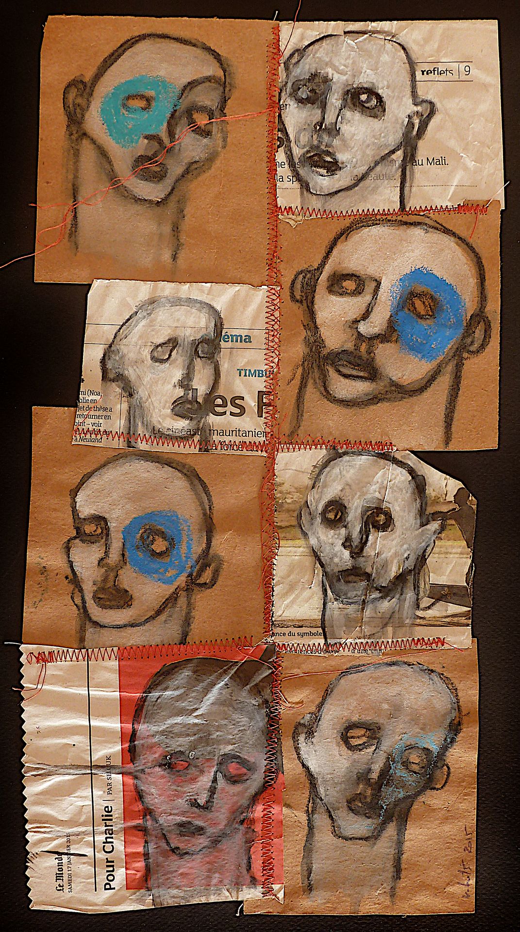 HILS Virginie Untitled / Eight portraits / Mixed media and sewn threads on paper&hellip;