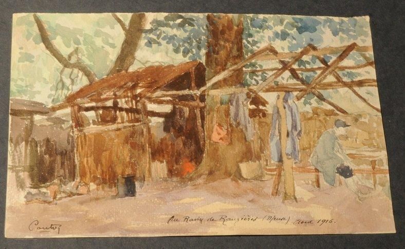 Null 1ÈRE GUERRE MONDIALE. «Au ravin de Rauzière» (meuse) août 1916. Aquarelle o&hellip;