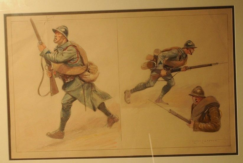 LAJOUX. (E.) Trois fantassins chargeant vers 1916-1918. 94° R.I, 35° R.I (en pie&hellip;