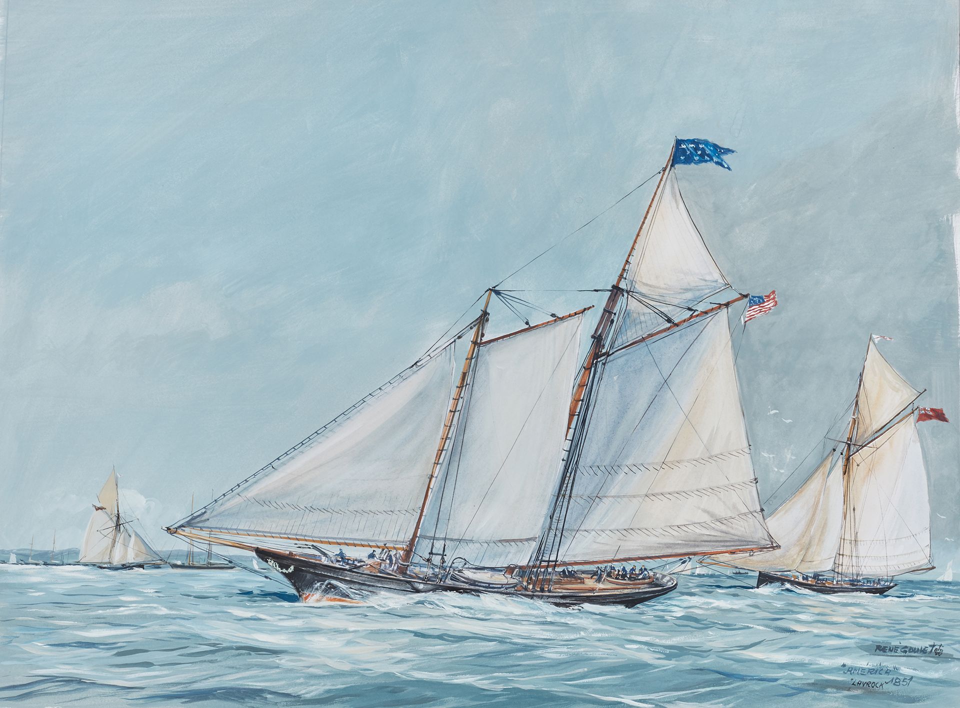 René GOULET (né en 1921) Régate entre les yachts America et Lavroch, 1851
Gouach&hellip;