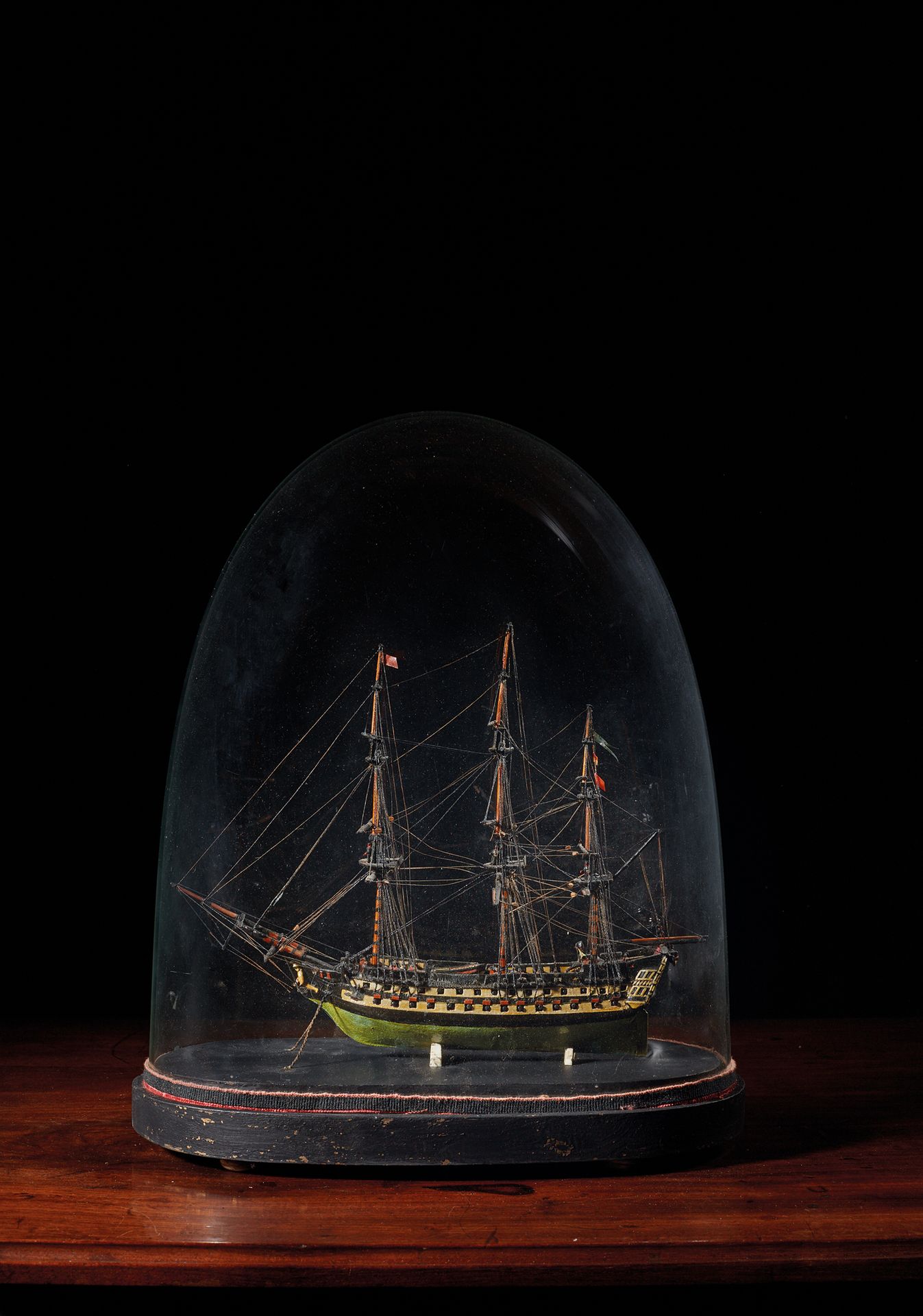 Null Model of a three-deck armed vessel, finely crafted with figures on the mast&hellip;